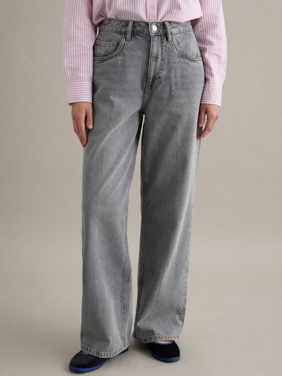 Jeans dritti in puro cotone grigio_1