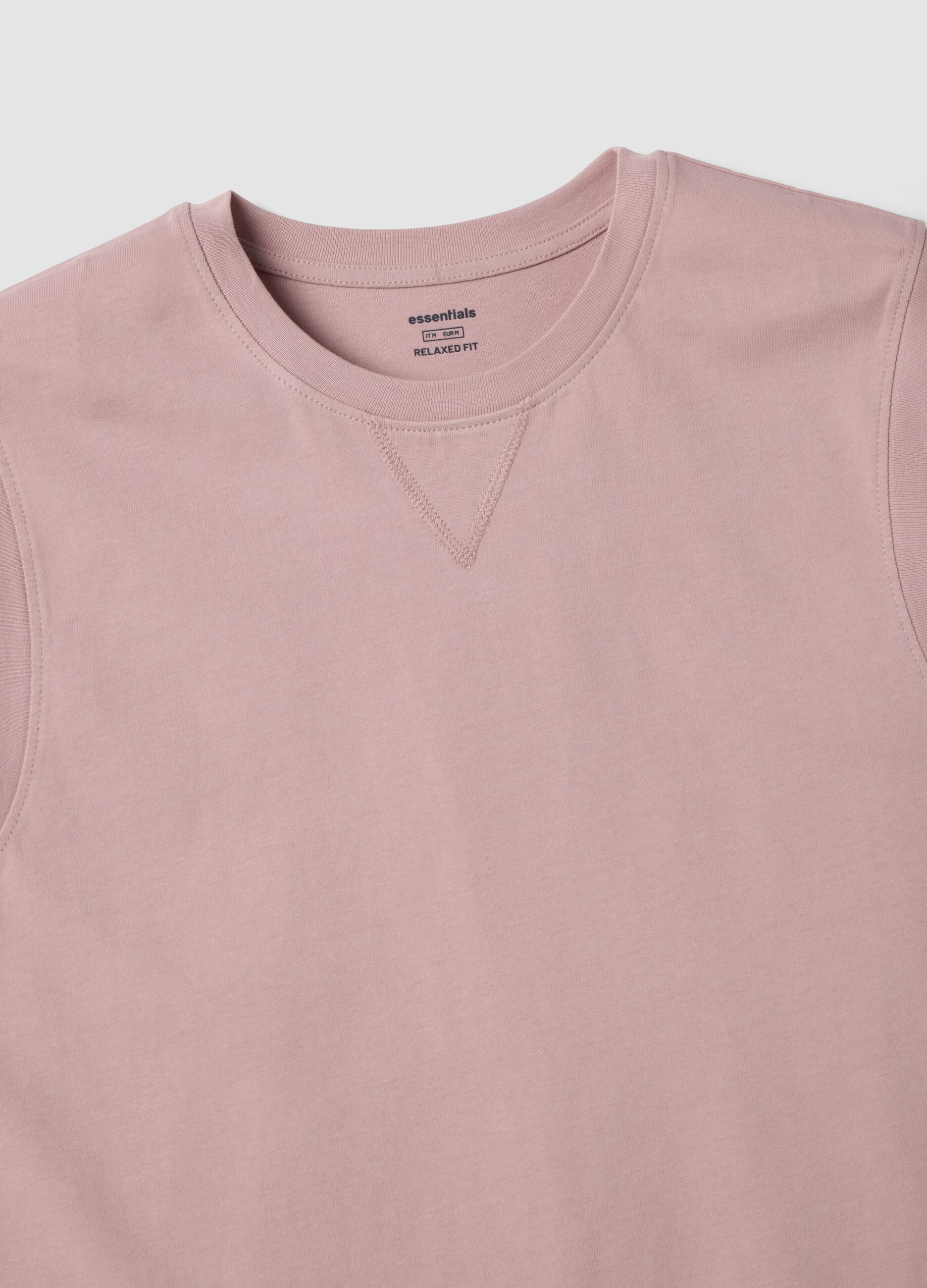 Pink crew-neck pure cotton vest, relaxed fit