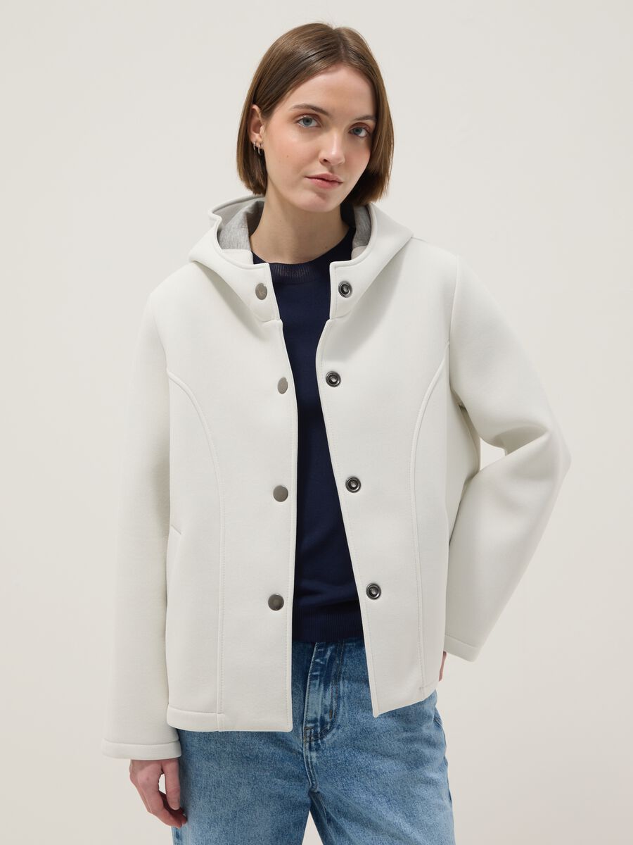 White regular fit jacket with hood and buttons_0