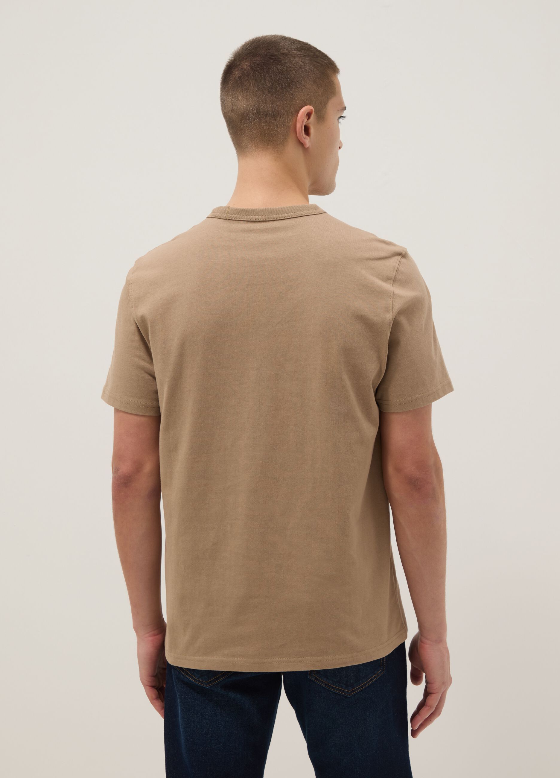Beige short sleeve pure cotton T-shirt regular fit