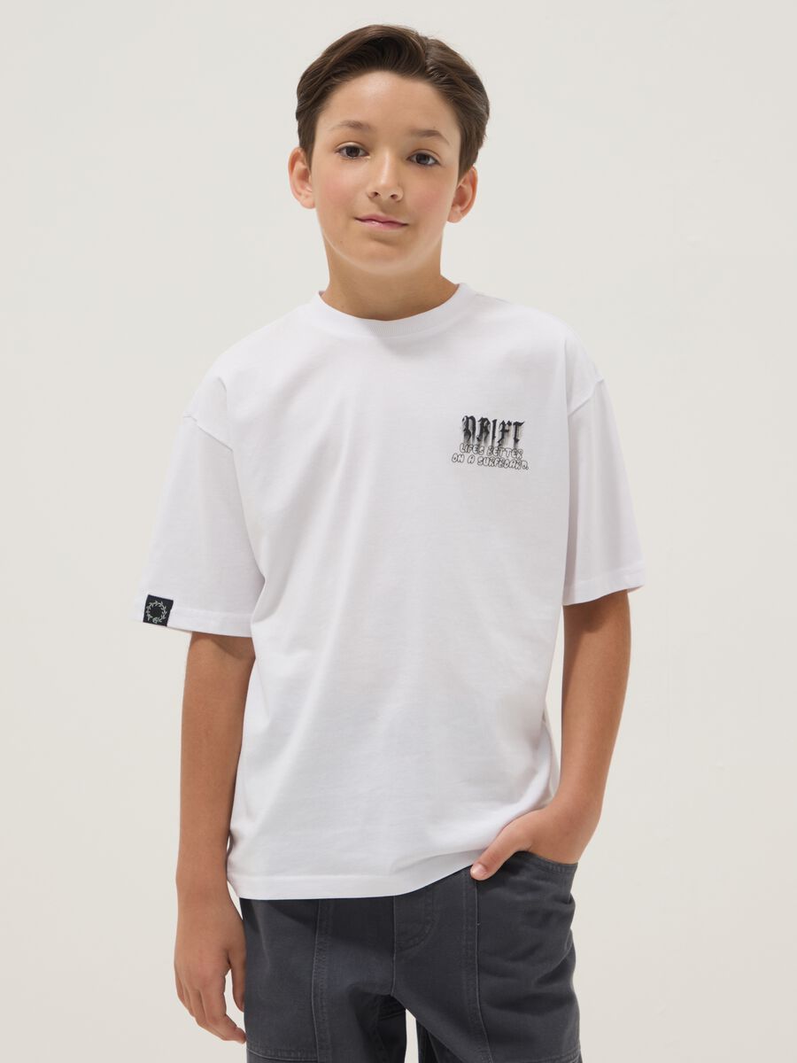 T-shirt bianca a maniche corte in puro cotone per ragazzo over fit_0