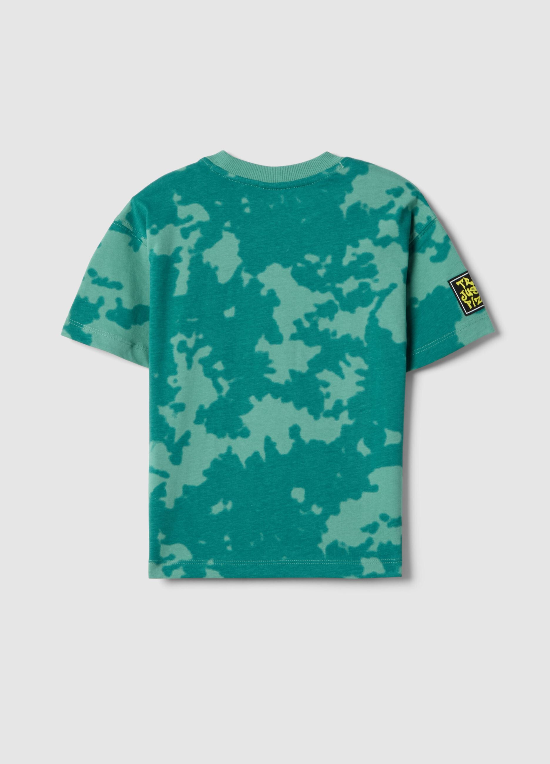 Regular fit green pure cotton children's T-shirt with print