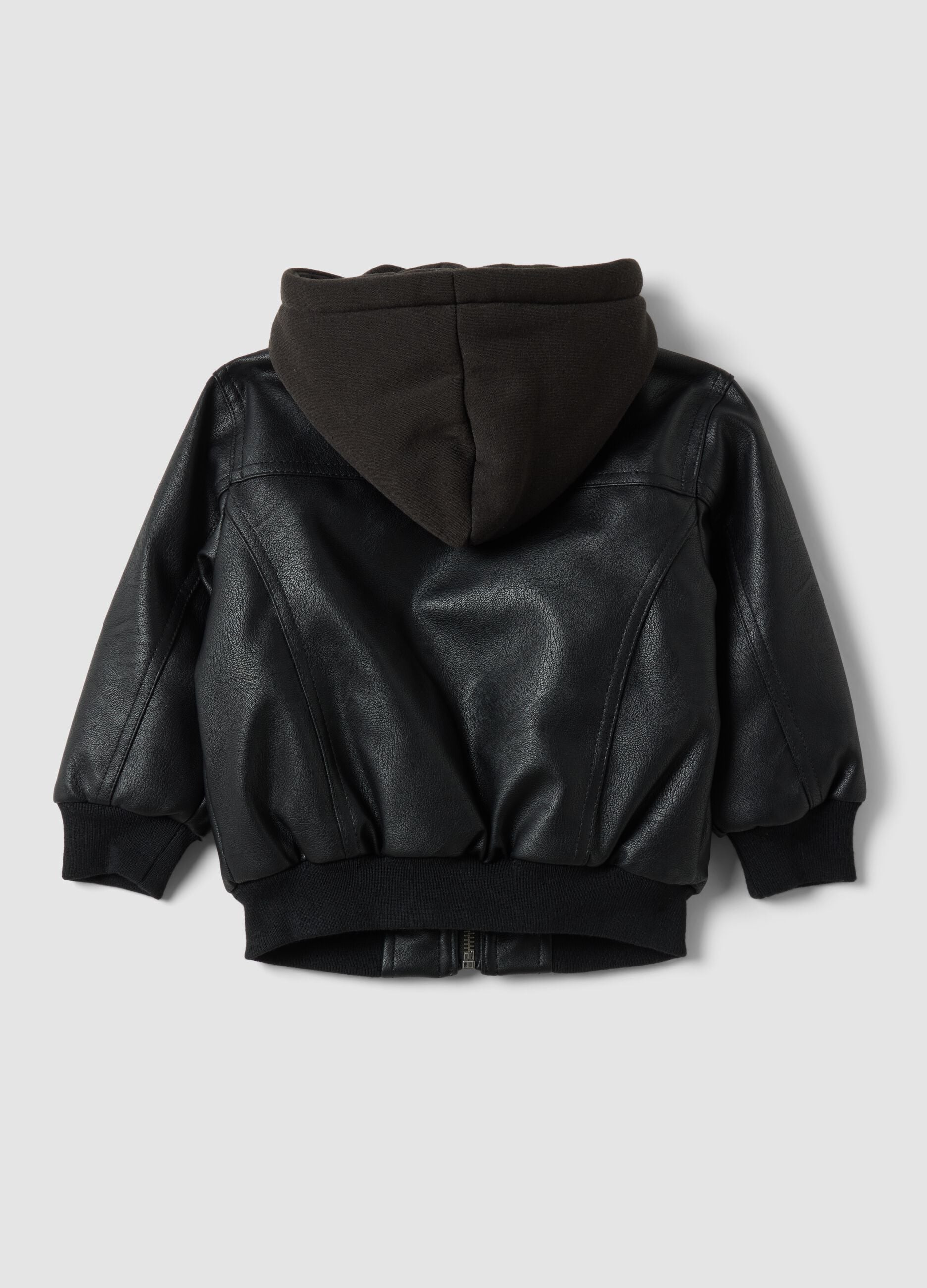 Black padded hooded zip-up bomber jacket for boys