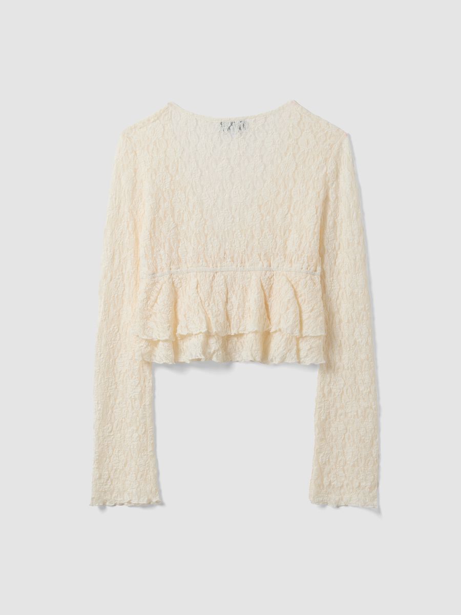 White stretch top with deep V-neck and ruffle trim_6