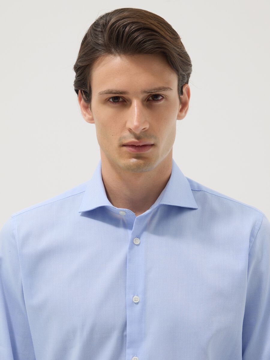 Light blue slim-fit cotton-blend shirt with French collar_1