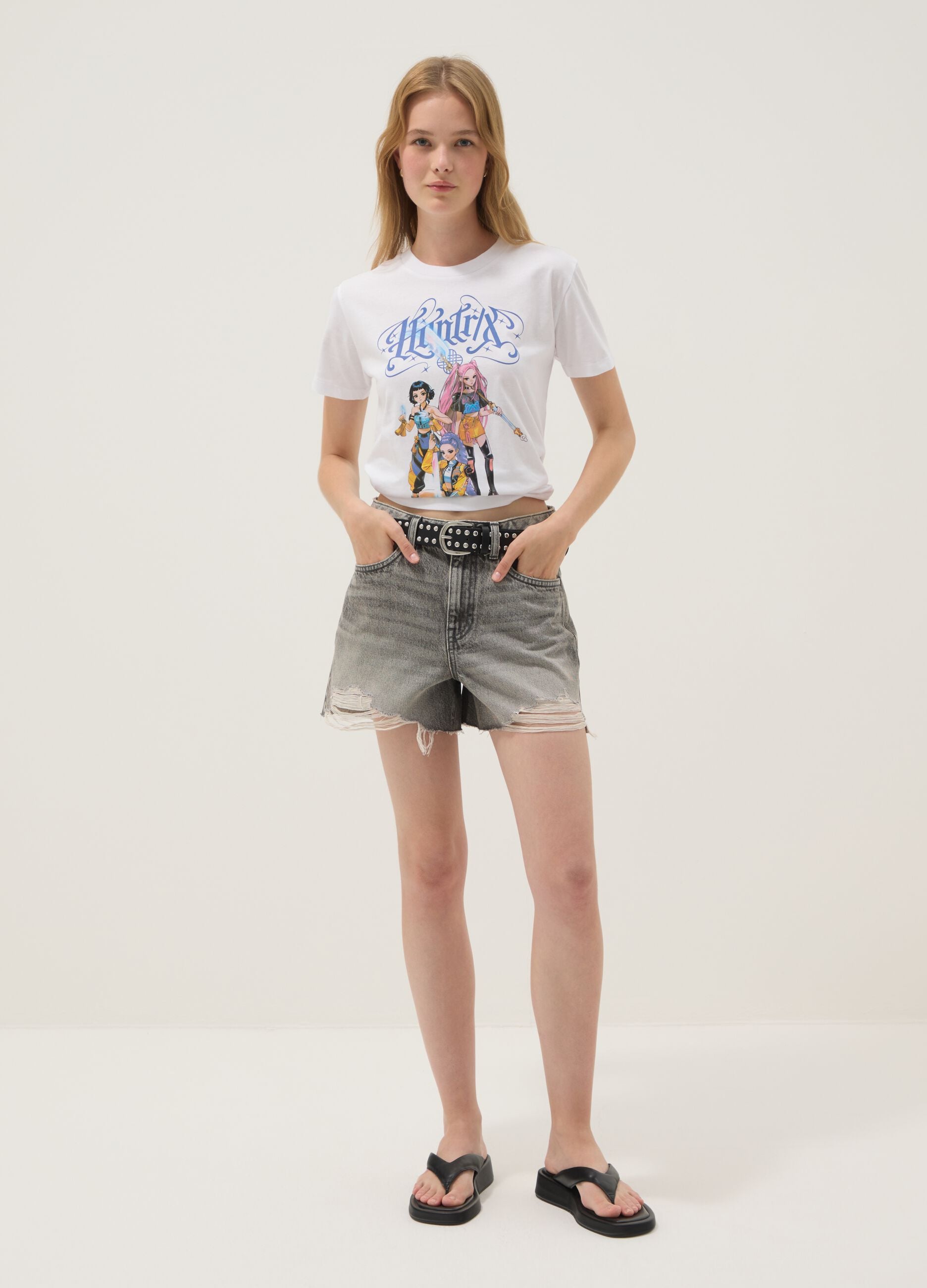 White pure cotton T-shirt regular fit with print