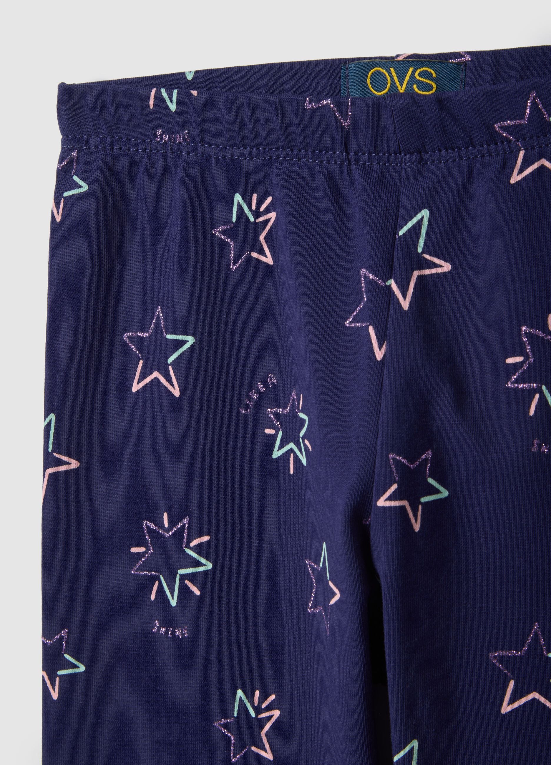 Girls' Purple Stretch Cotton Skinny Fit Leggings with Stars