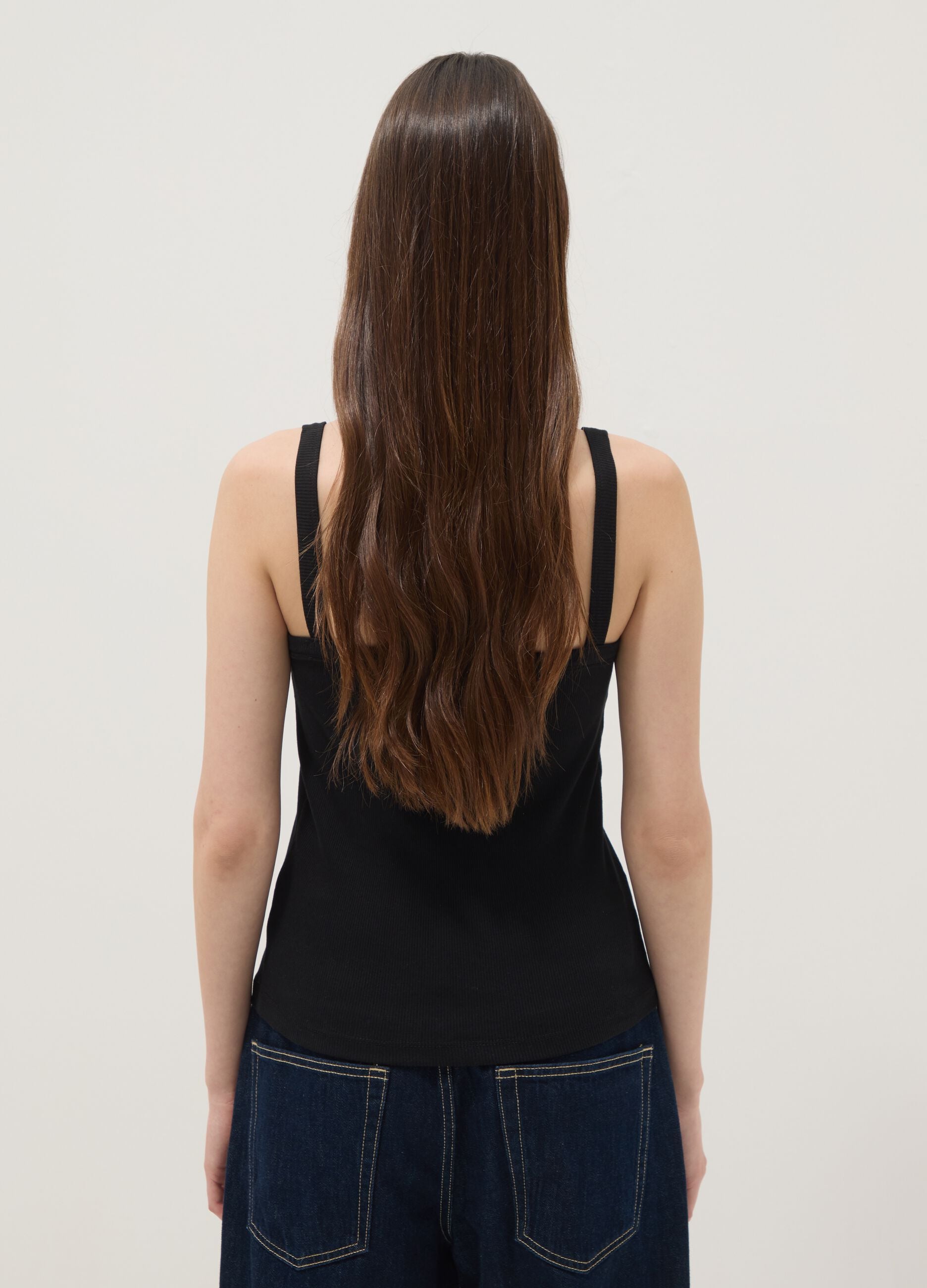 Black ribbed pure cotton tank top