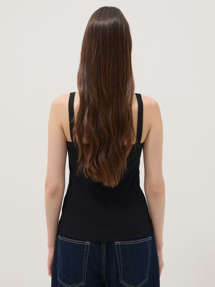 Black ribbed pure cotton tank top_3