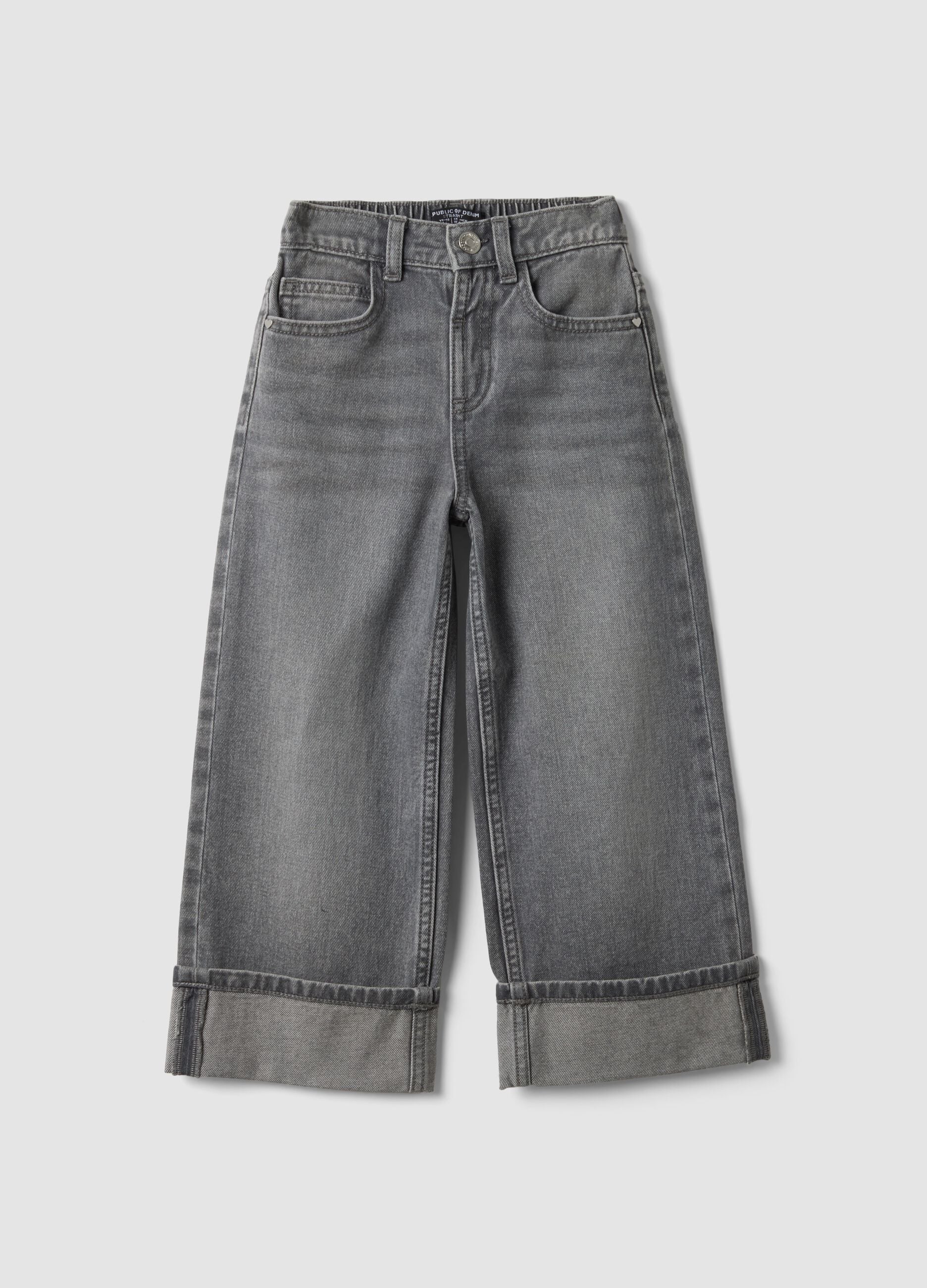Grey cotton denim straight-fit jeans for girls