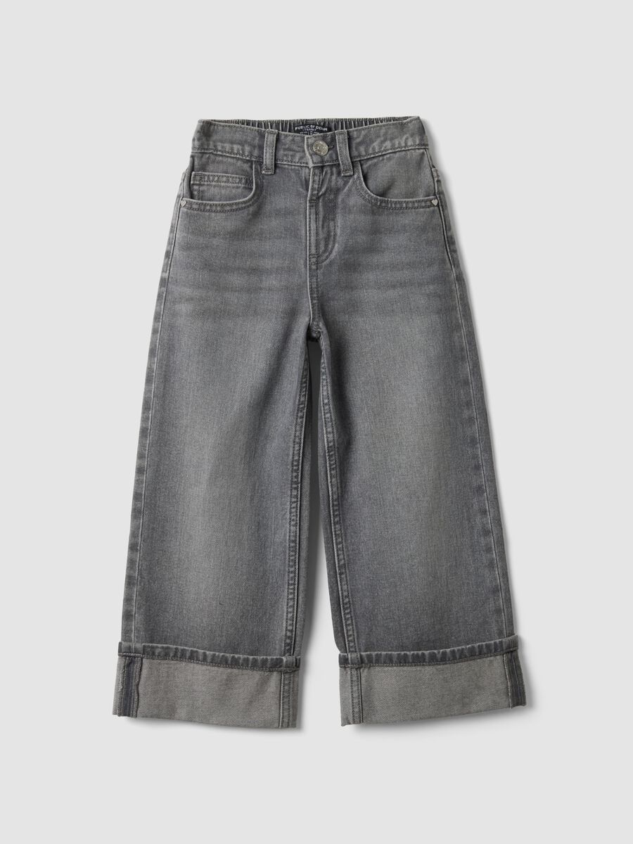 Grey cotton denim straight-fit jeans for girls_0