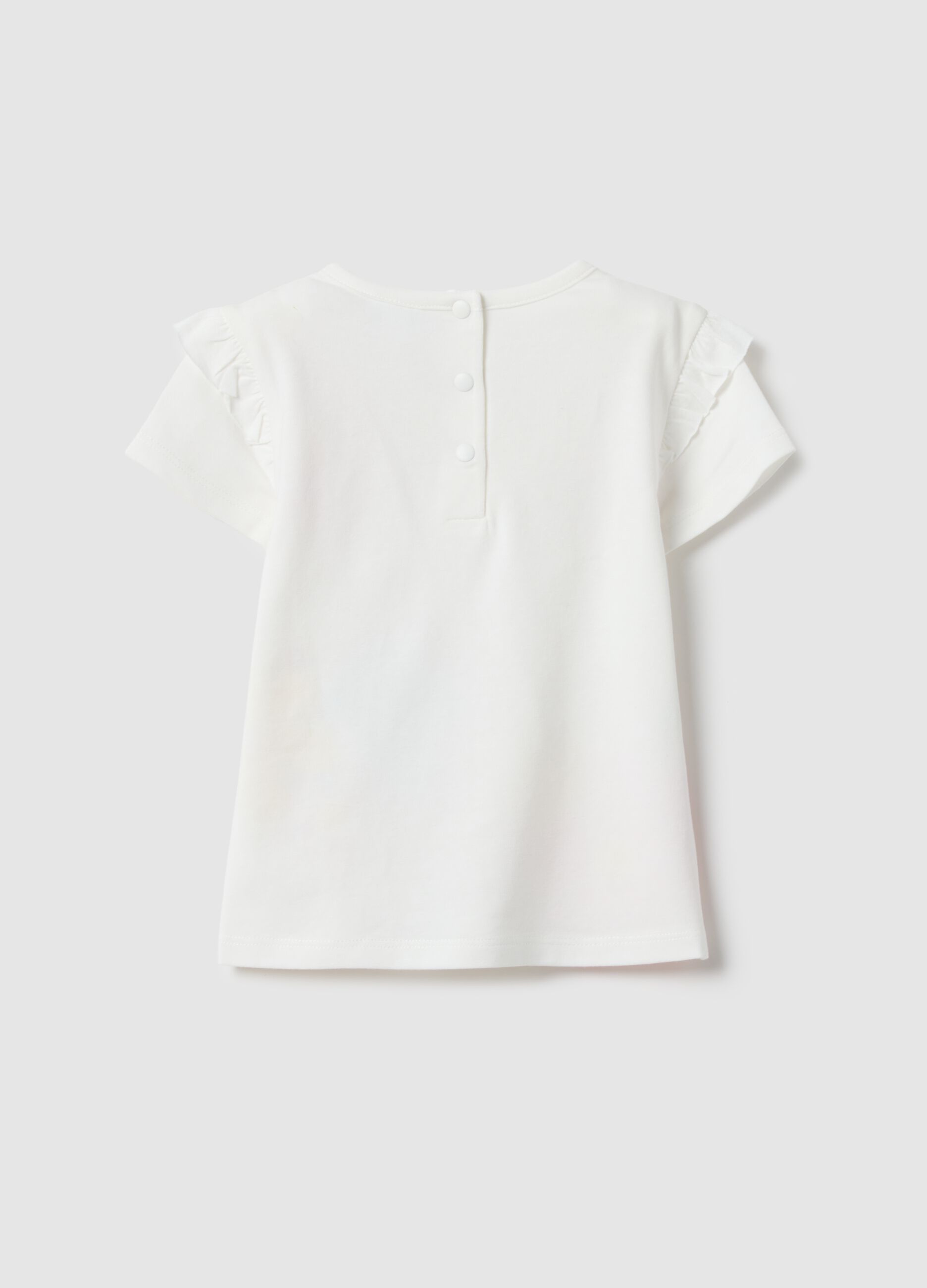 Girl's white cotton T-shirt, stretch regular fit with print