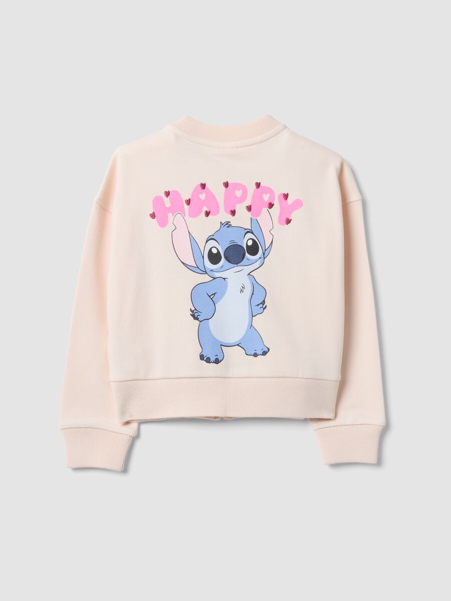Pink cotton-blend zip sweatshirt with Lilo & Stitch print for girls_1