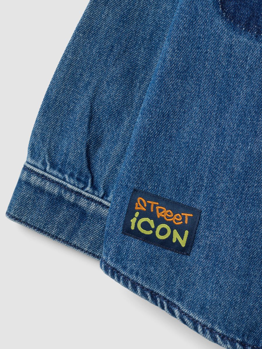 Blue denim shacket with hood in cotton and viscose blend for boys_2