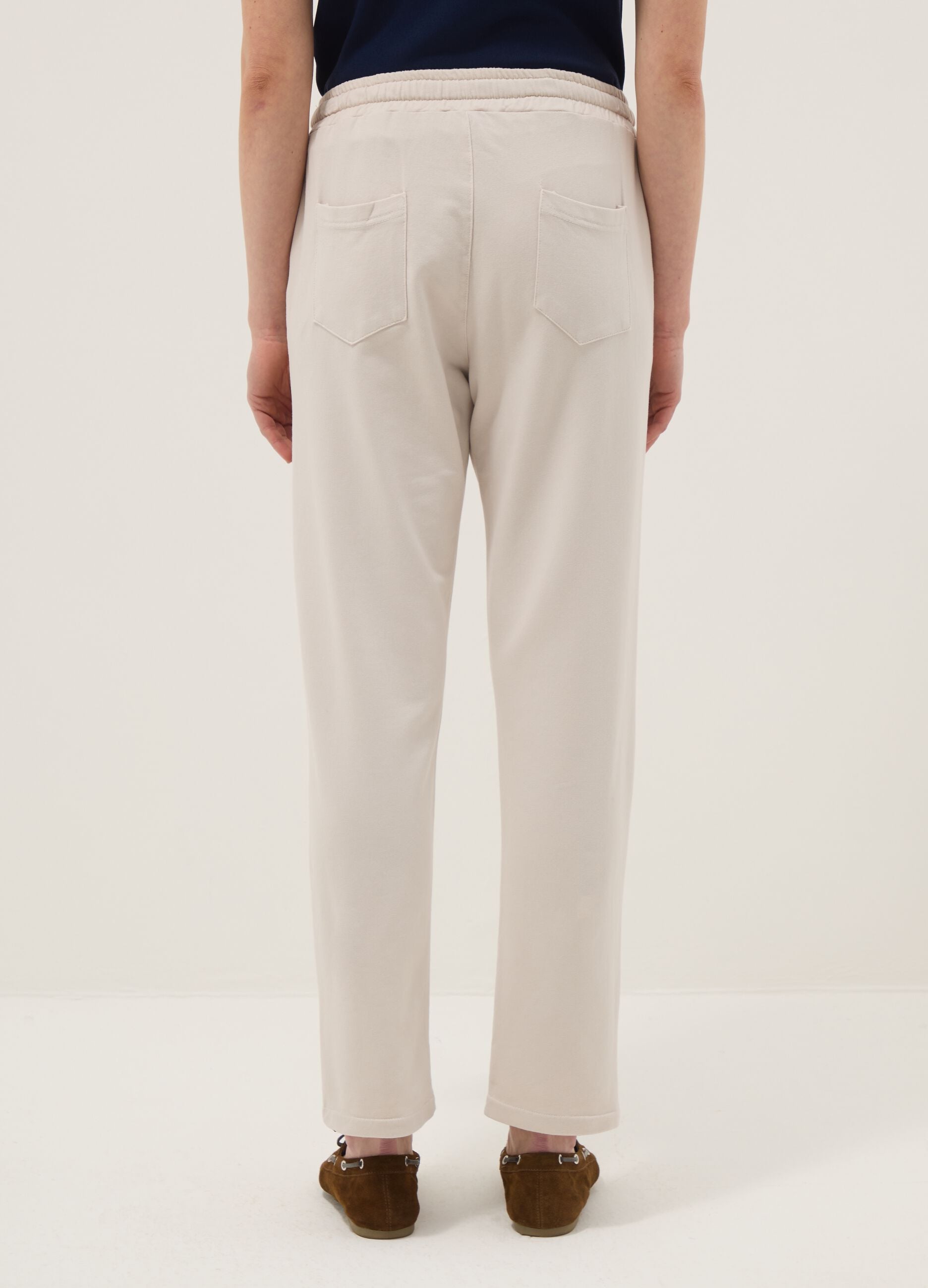 Beige stretch cotton trousers regular fit