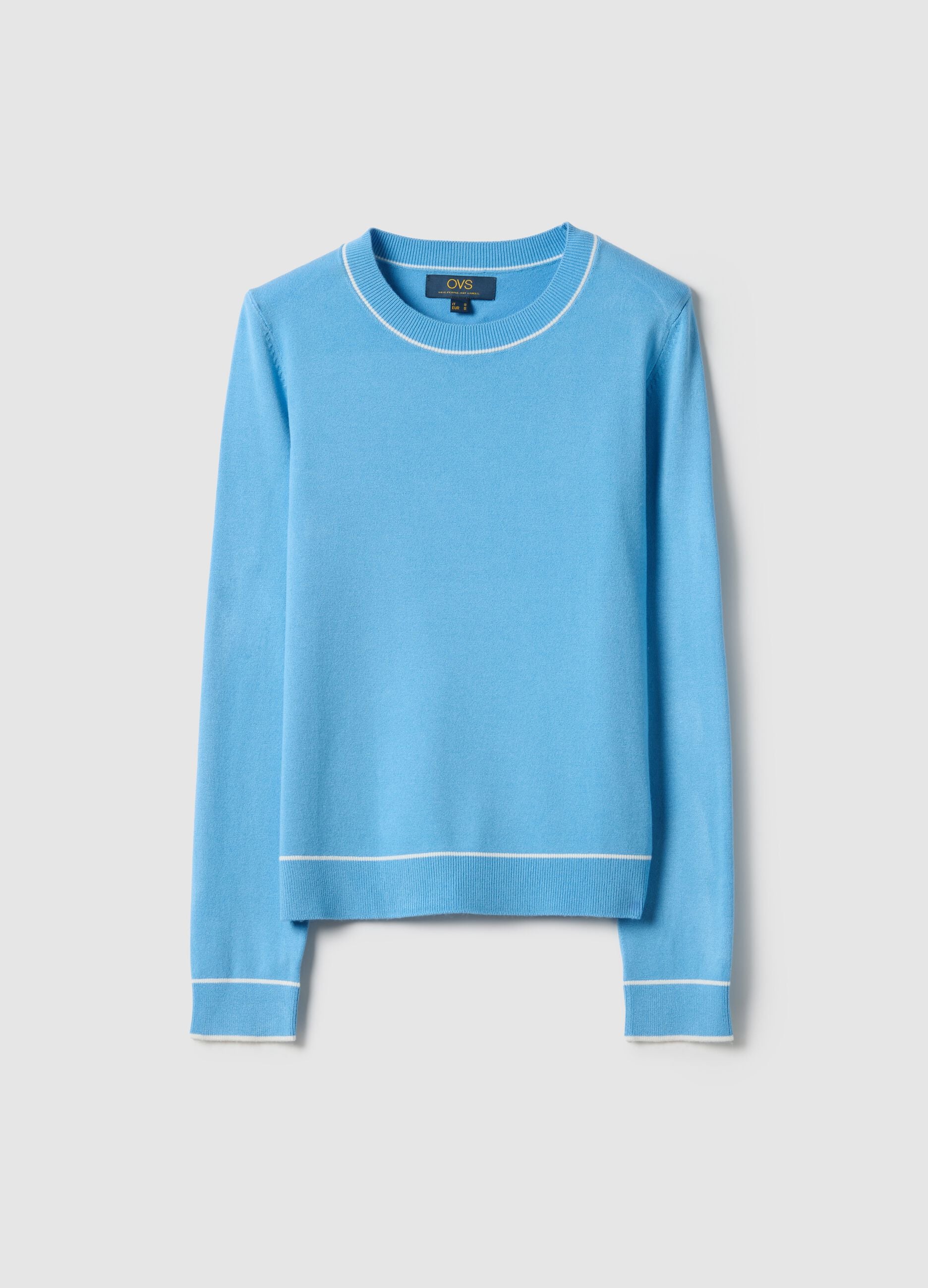 Blue crew neck sweater regular fit with contrast details