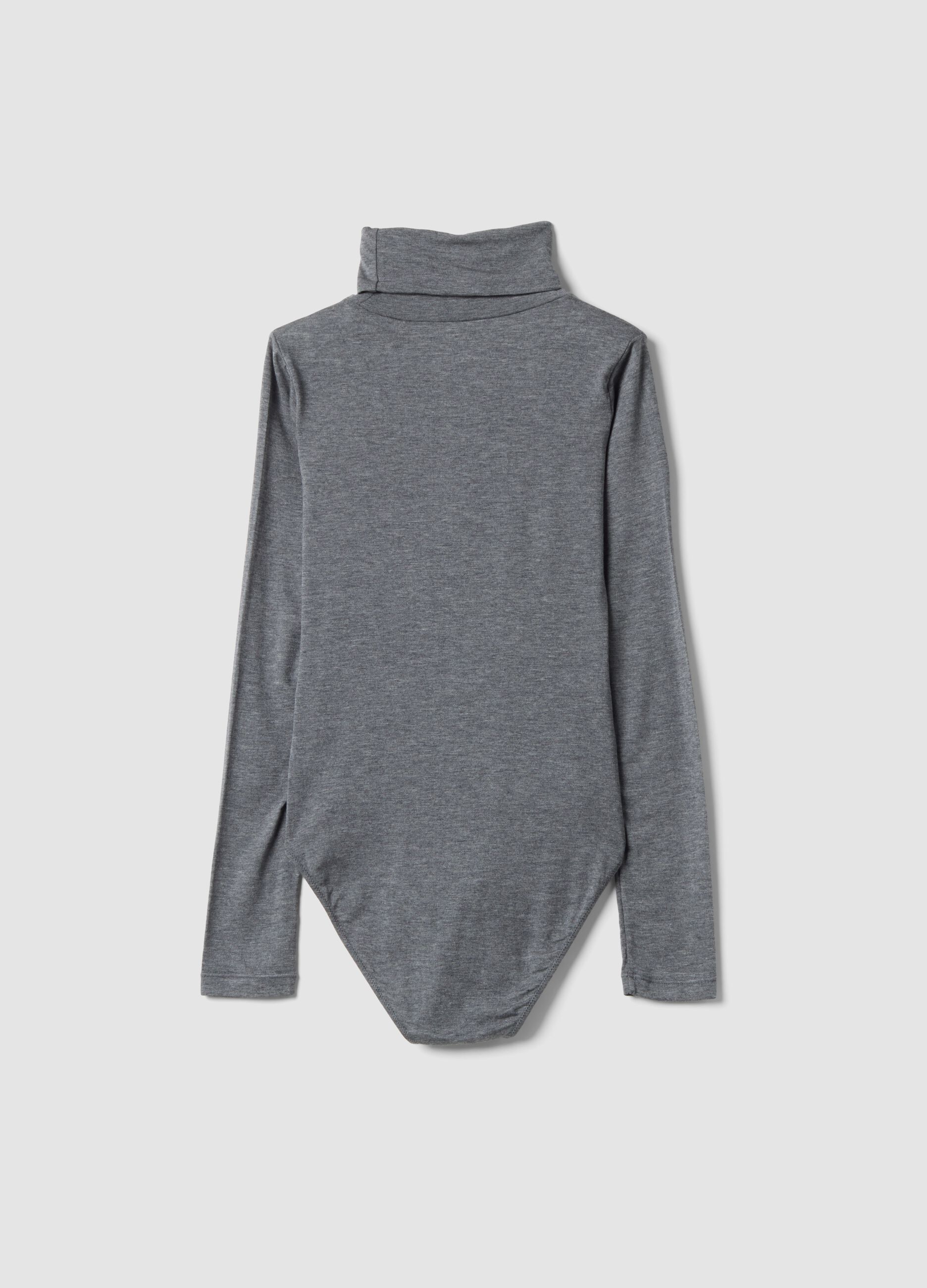 Grey m&eacute;lange modal and stretch wool crew-neck bodysuit