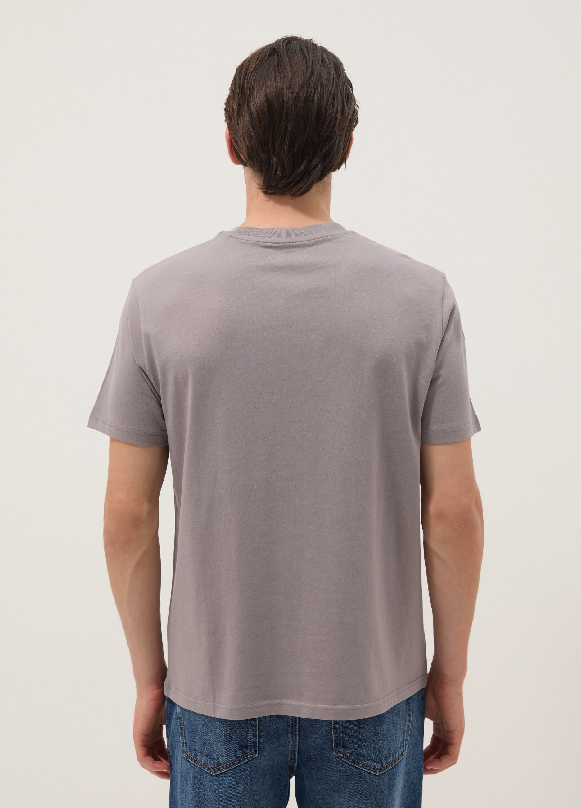 Grey pure cotton T-shirt with front print, regular fit