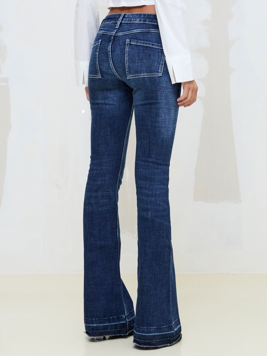 Slim Flare Dark Blue Washed Denim Jeans_3