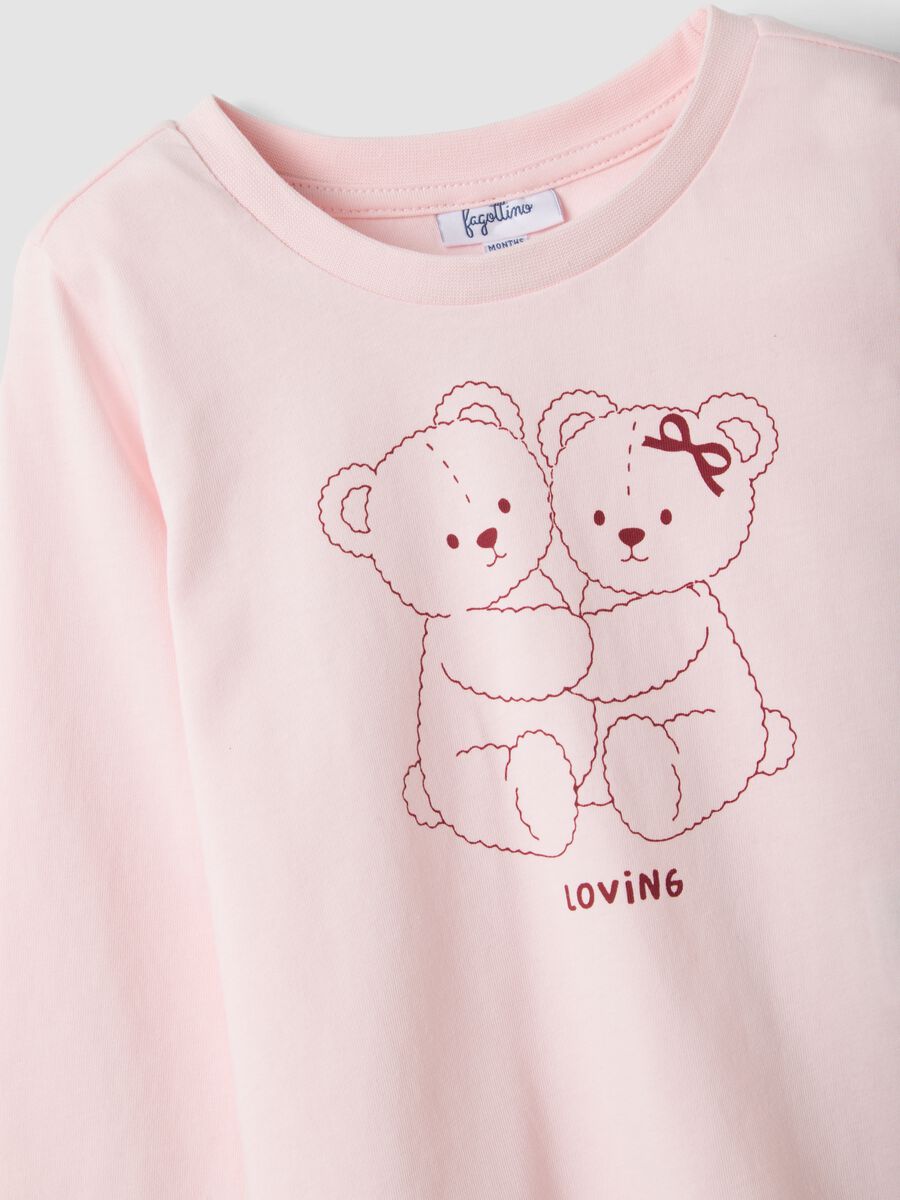 Pink organic cotton T-shirt with teddy bear print for baby girl_2