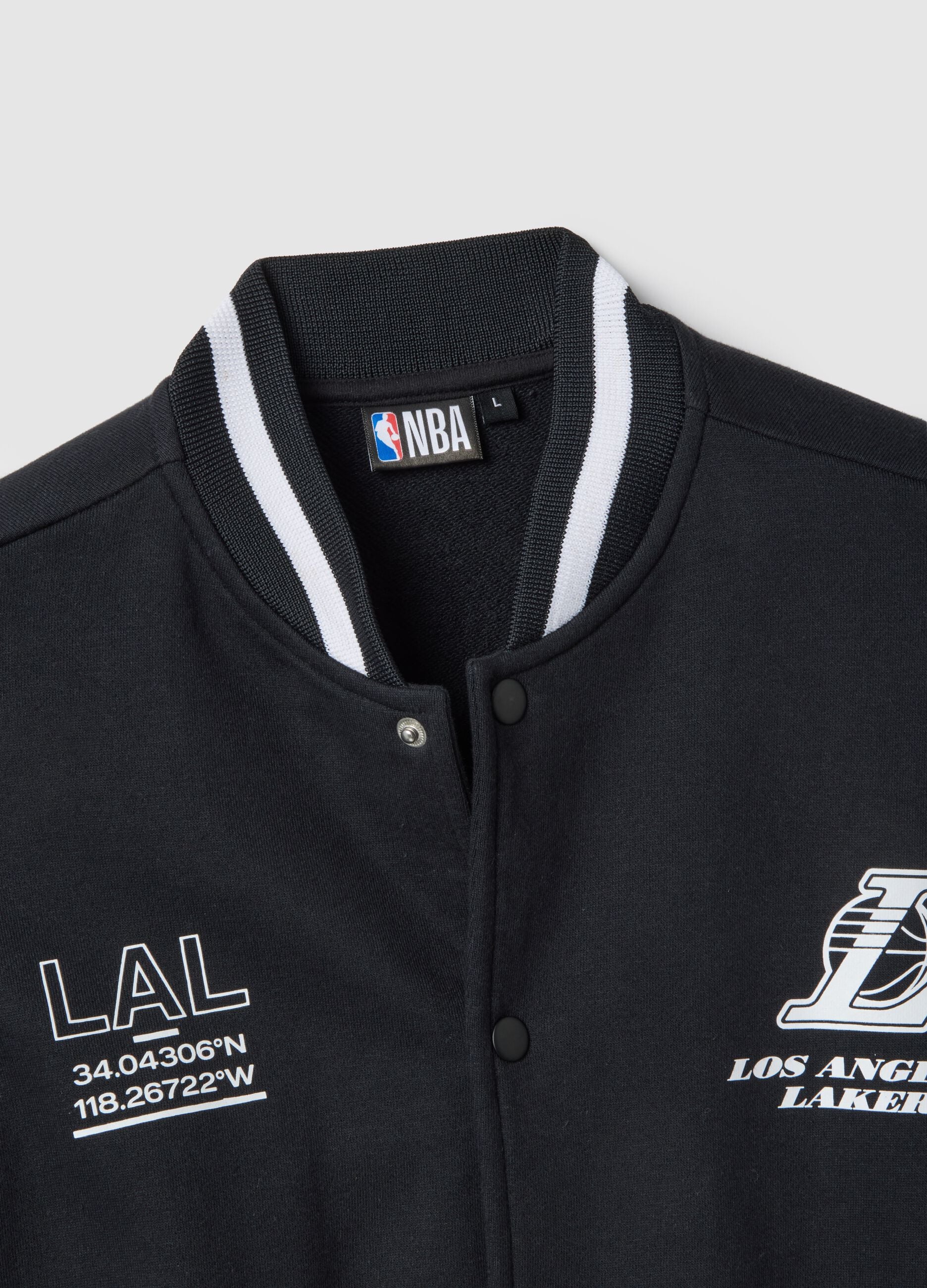 Black regular fit cotton blend jacket with Lakers logo