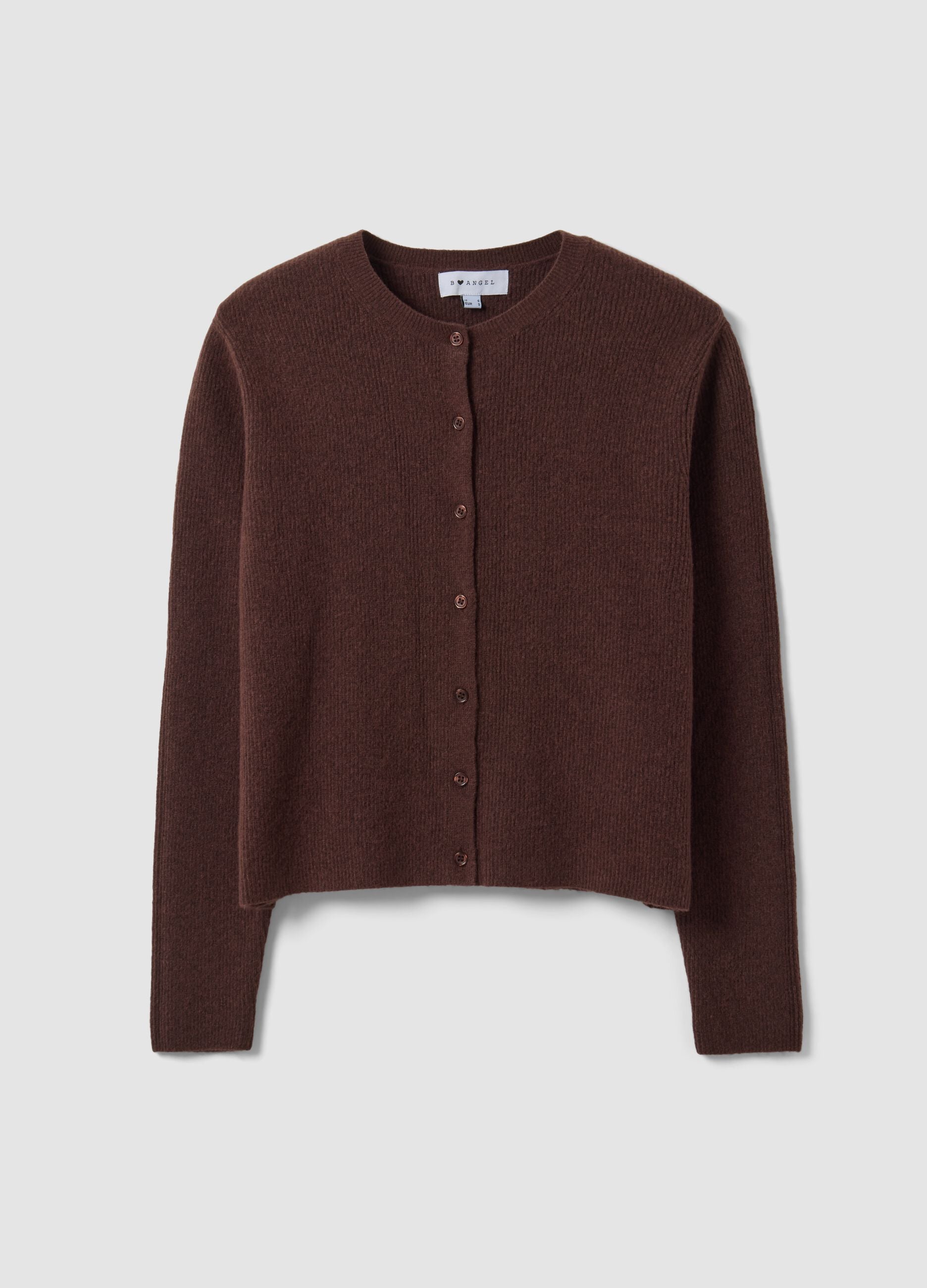 Brown crew-neck cardigan in lyocell and wool blend, oversized fit