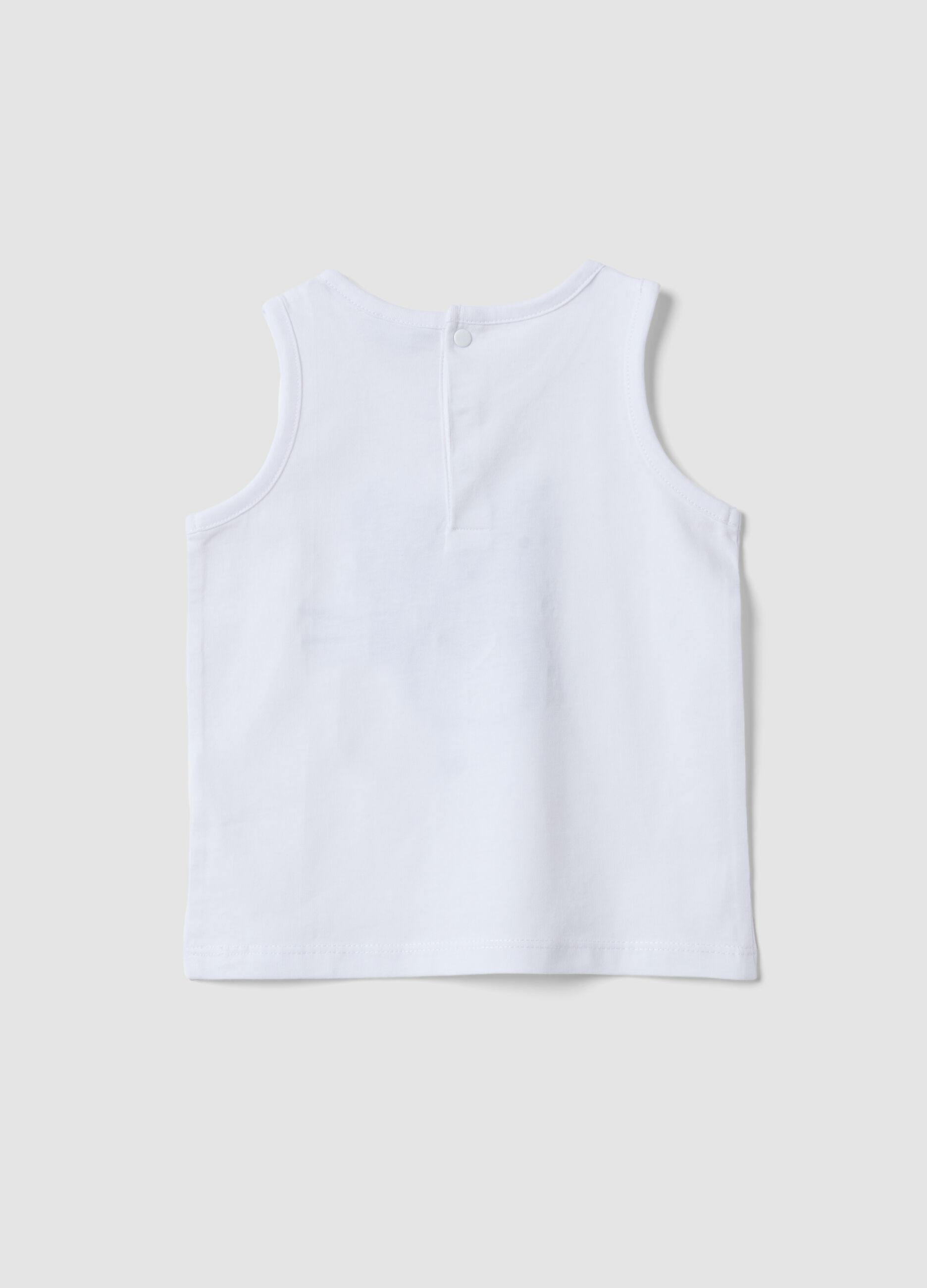 White pure cotton vest with print