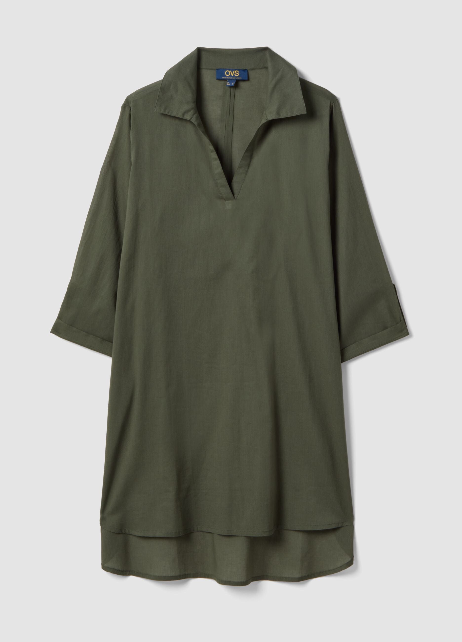 Green pure organic cotton kaftan with V-neck
