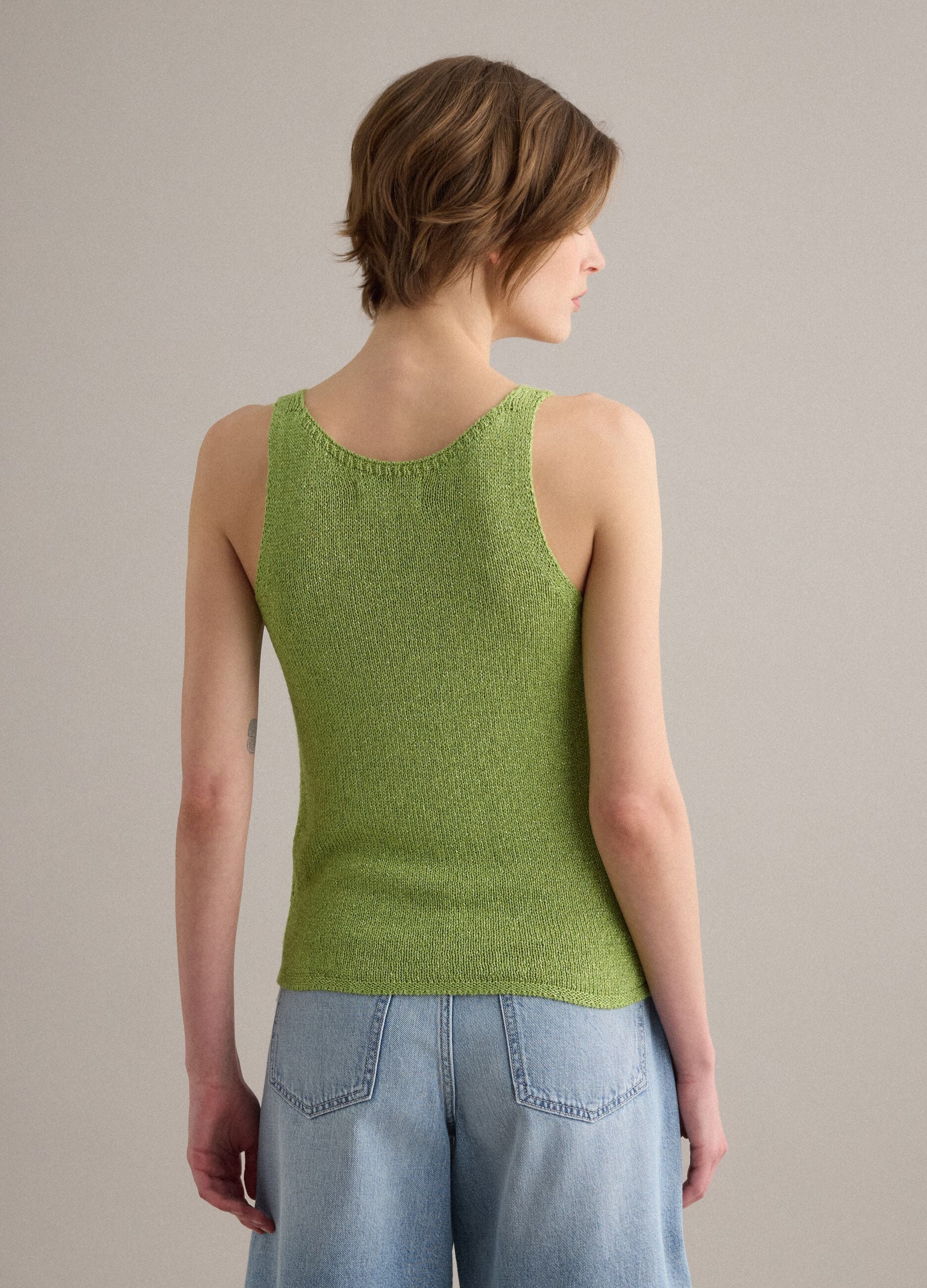 Green glitter viscose-blend tank top, regular fit