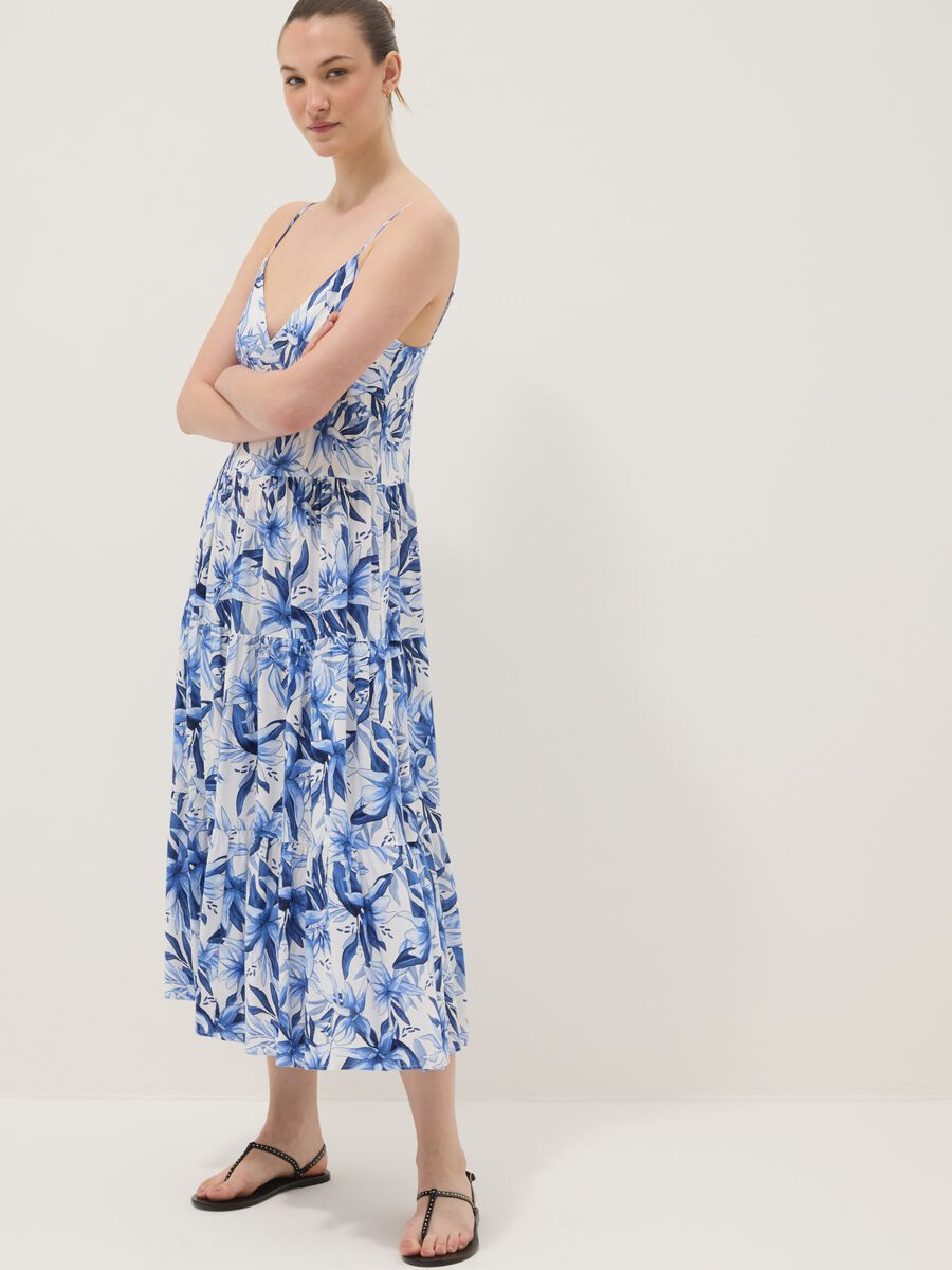 Blue and white pure viscose maxi dress with floral print_0