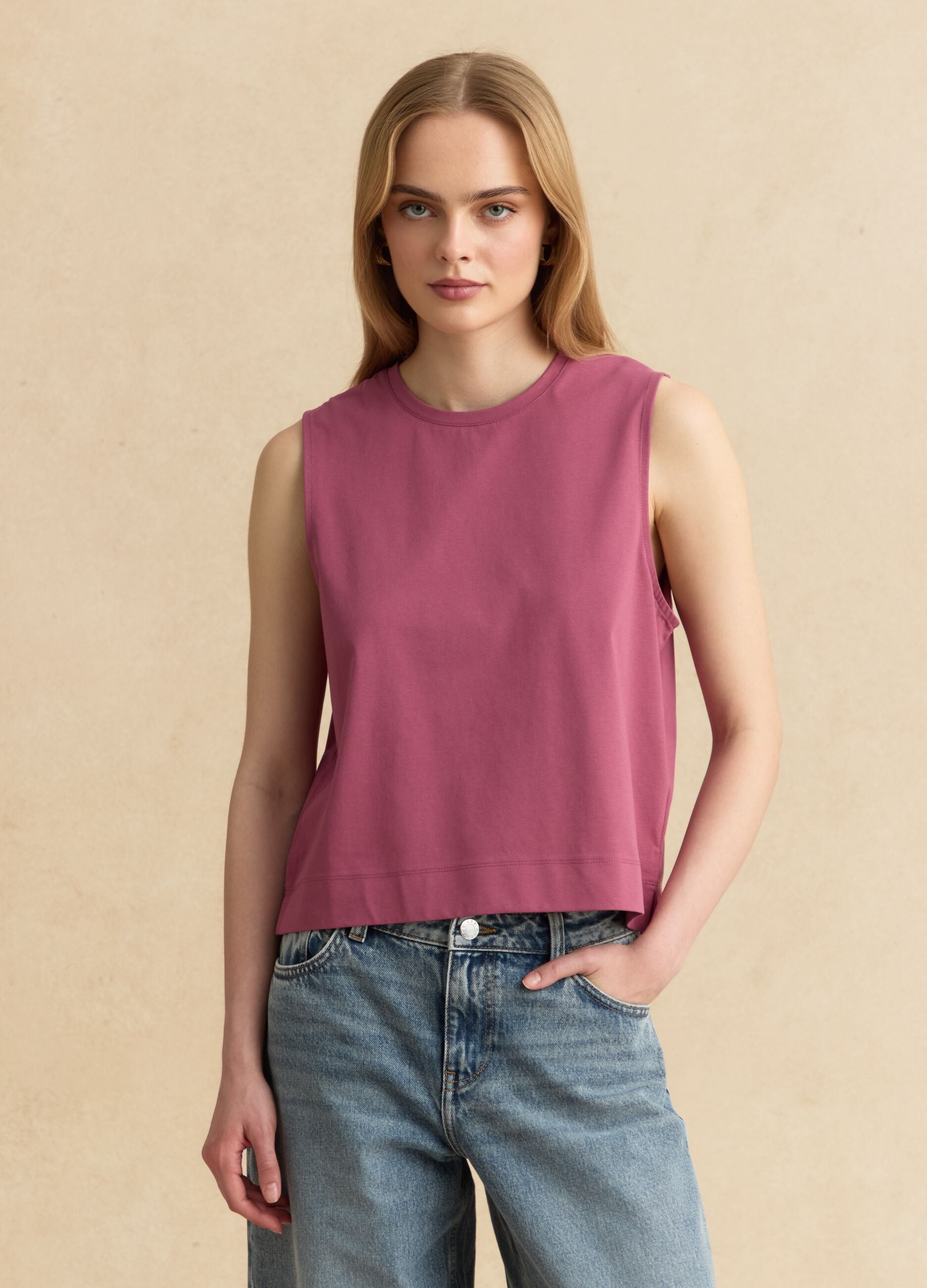 Pink cotton-blend tank top
