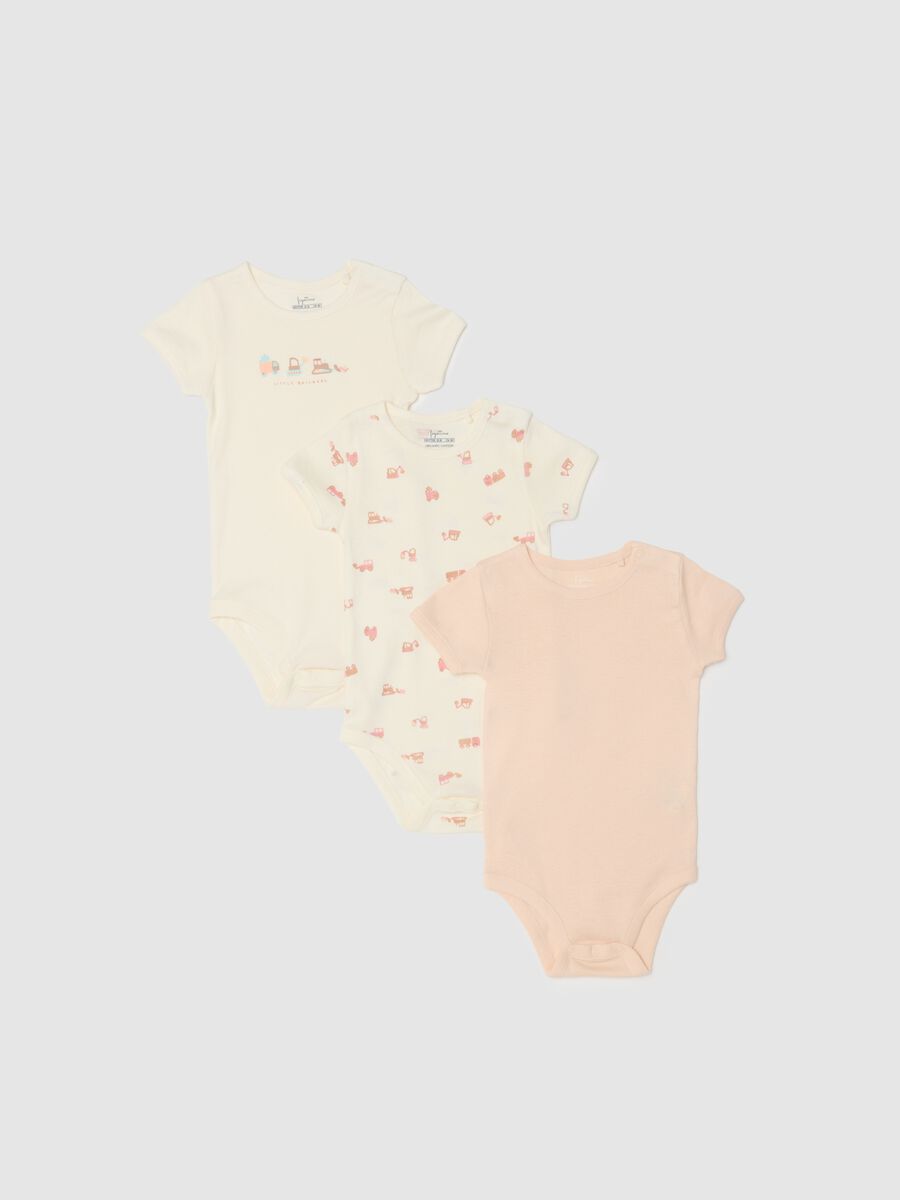 Tripack body a maniche corte multicolor da neonato in puro cotone_0