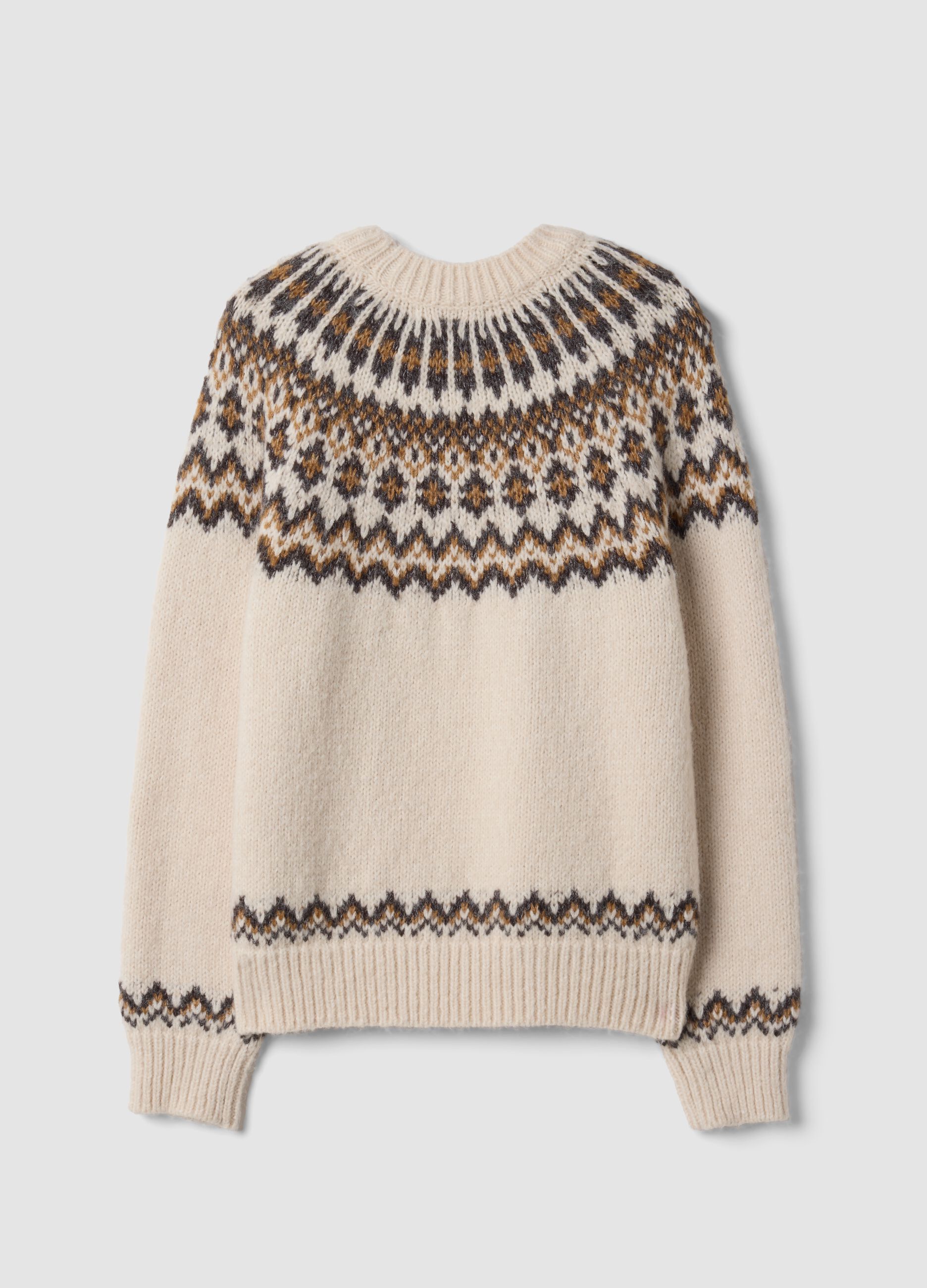 Beige Jacquard Jumper with High Neck