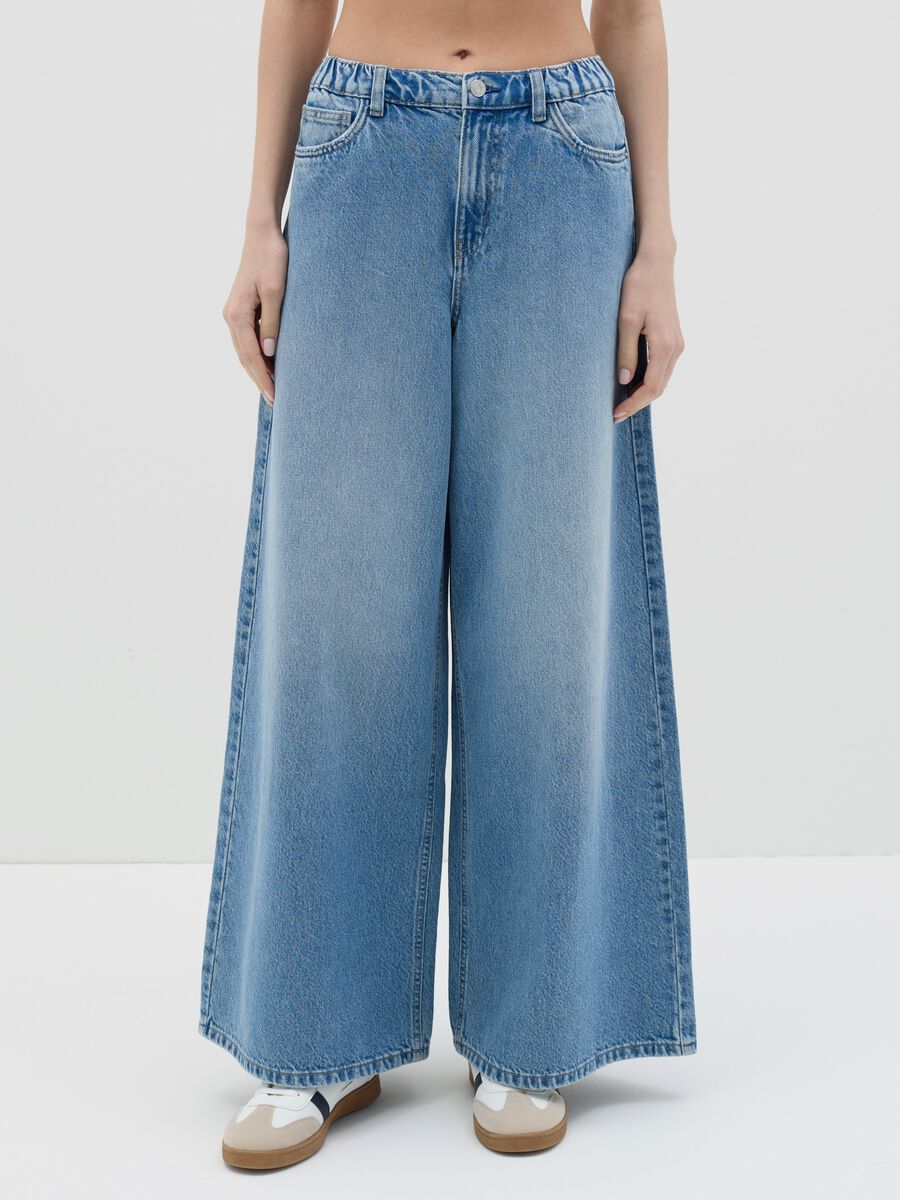 Jeans da donna in puro cotone denim con vita regolare wide leg_1