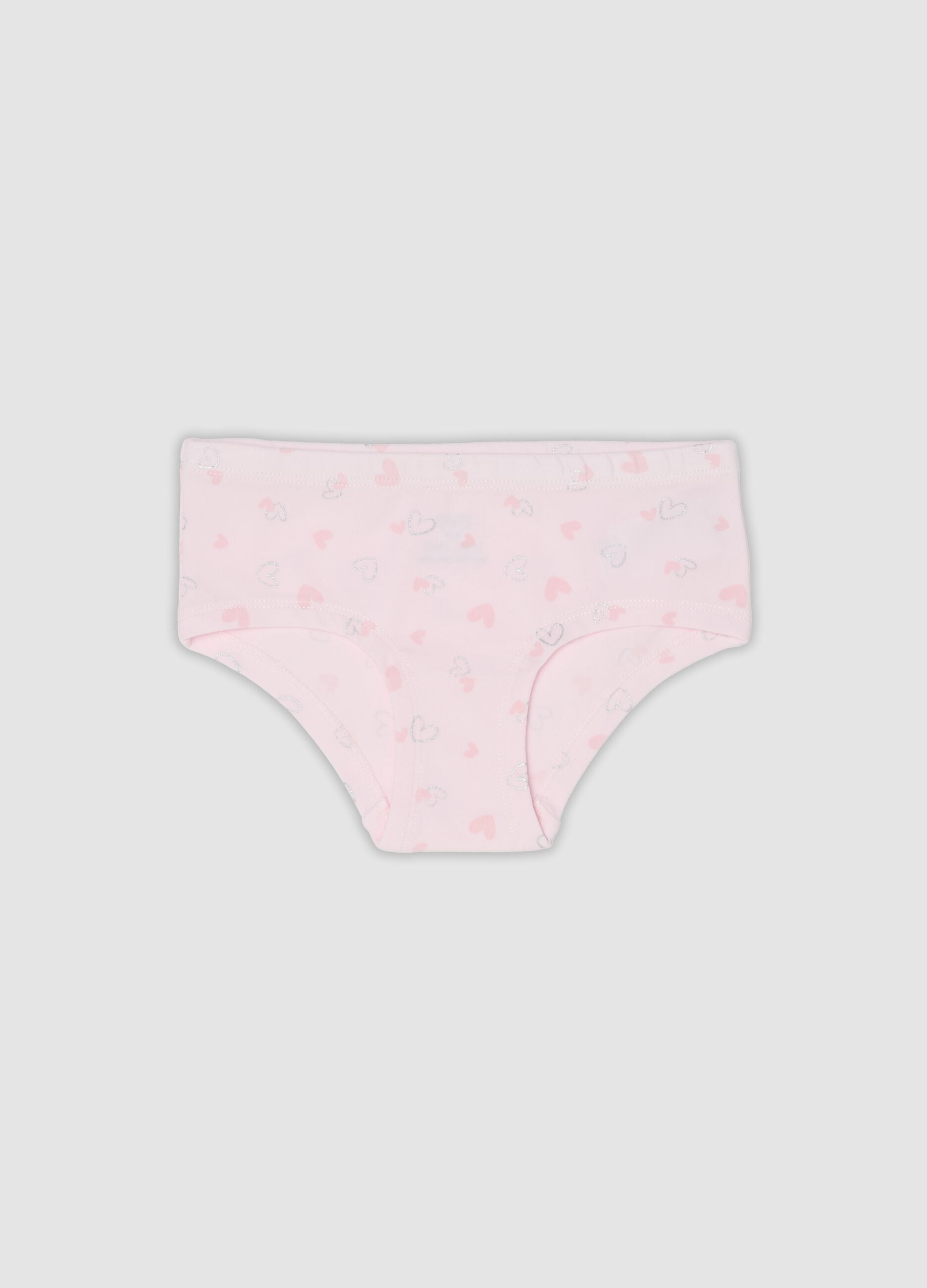 Pink stretch organic cotton briefs with hearts for girls