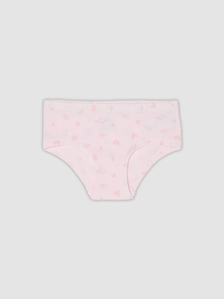Pink stretch organic cotton briefs with hearts for girls_0