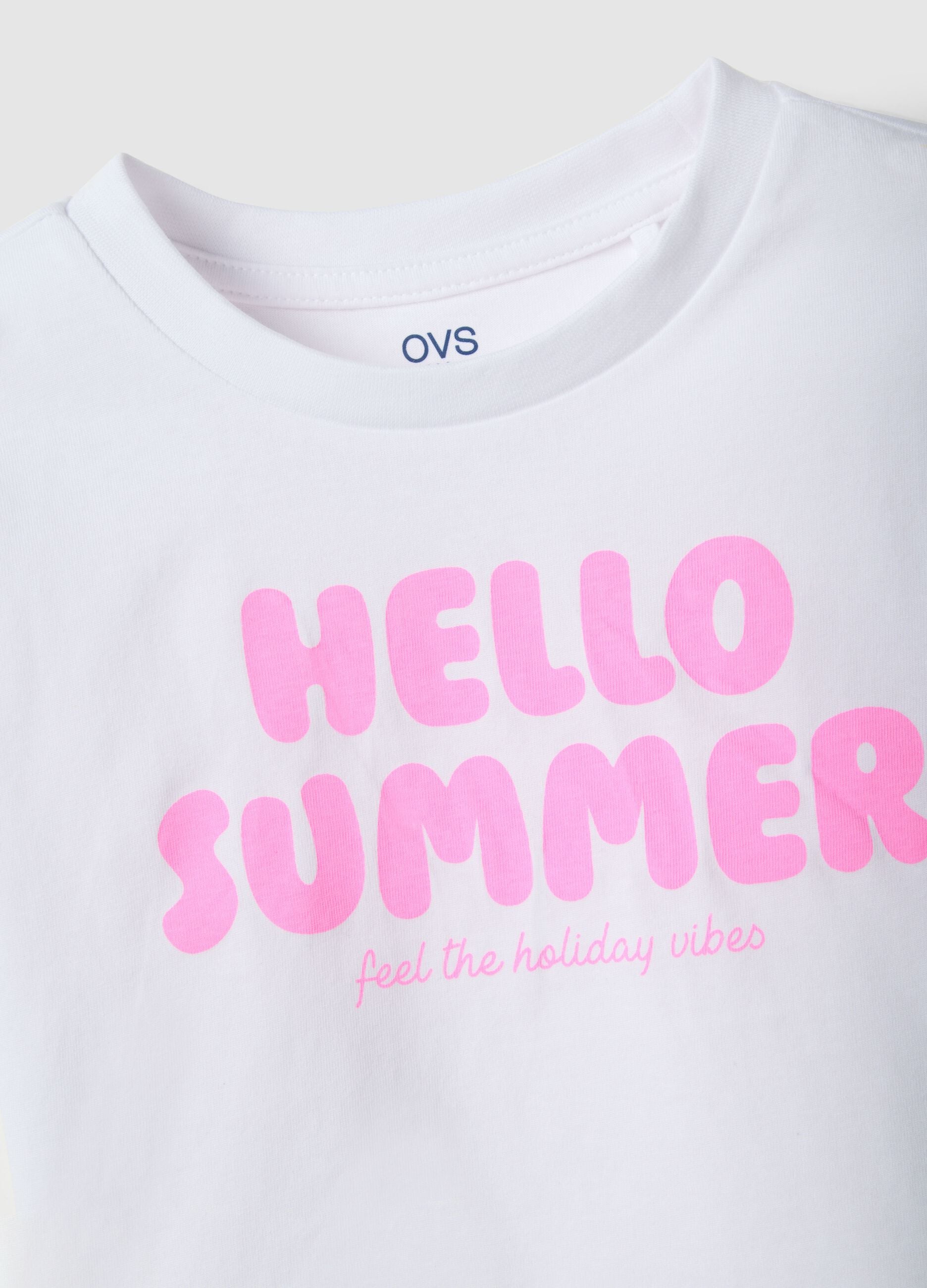 Girls' pure cotton white T-shirt boxy fit with print