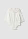 White baby girl bodysuit with pure organic cotton collar_0