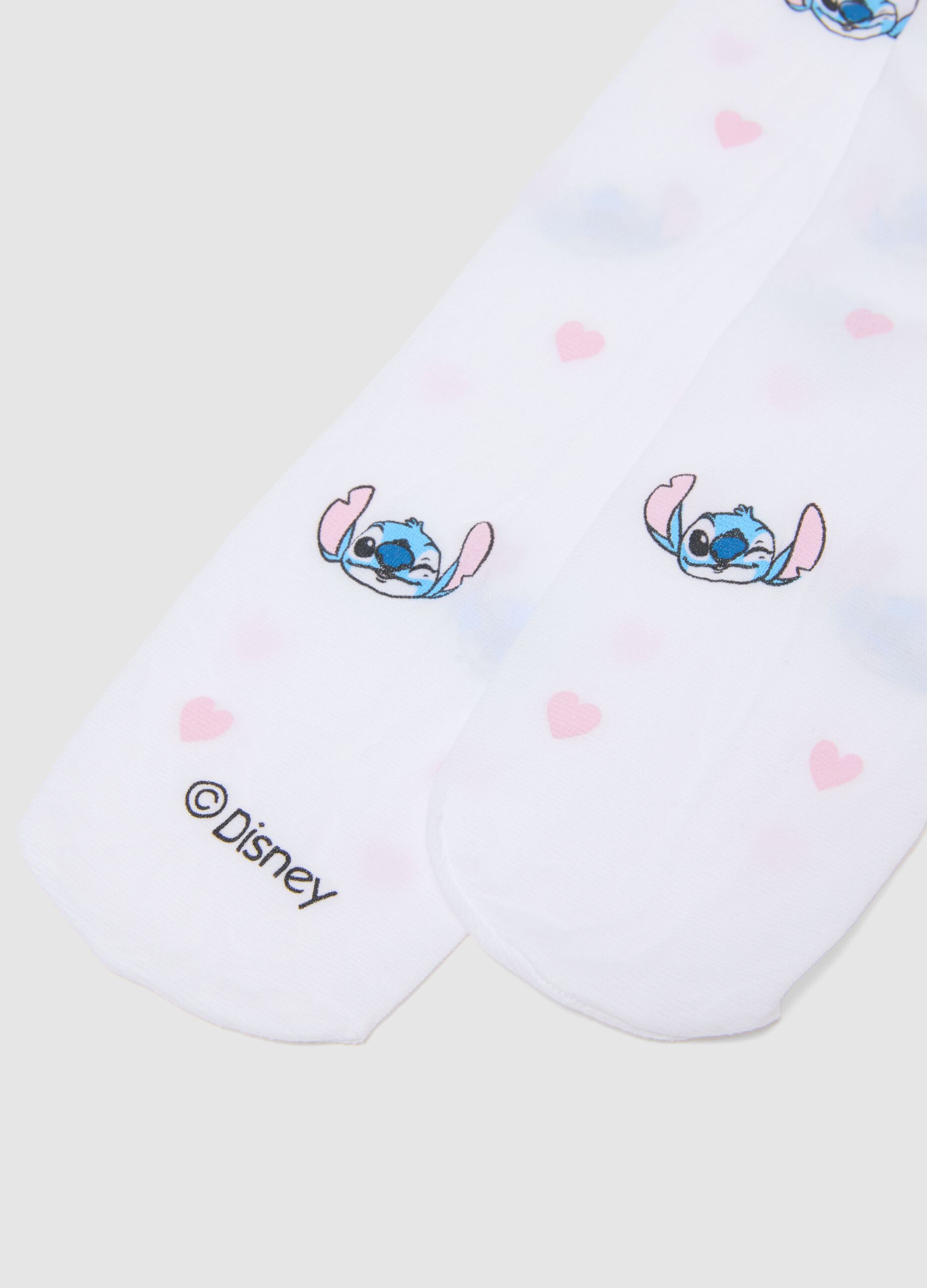 Girls' white stretchy tights with Lilo & Stitch designs