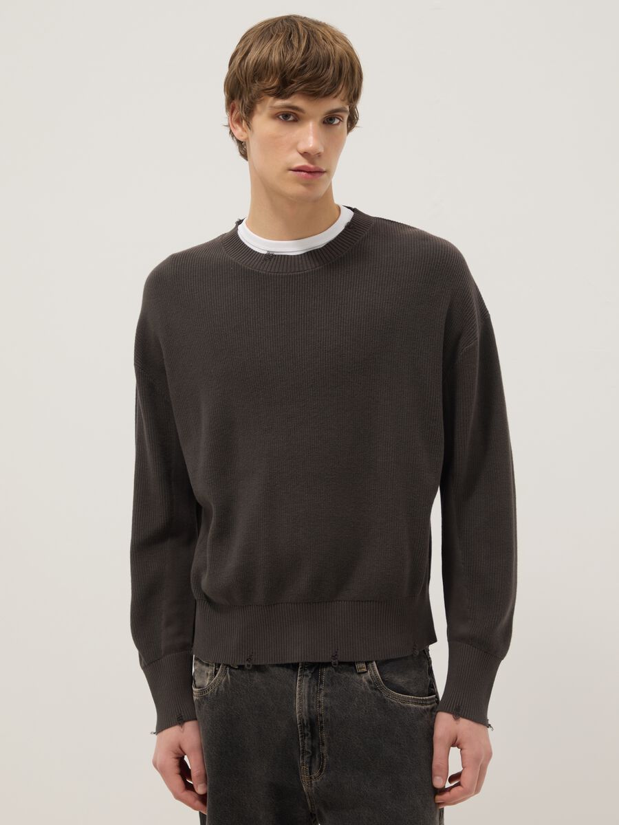 Maglione in puro cotone marrone vestibilit&agrave; over_1
