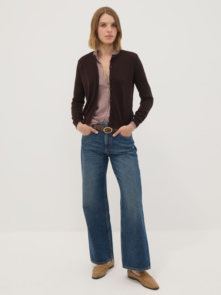 Brown wool-blend crew-neck cardigan_2