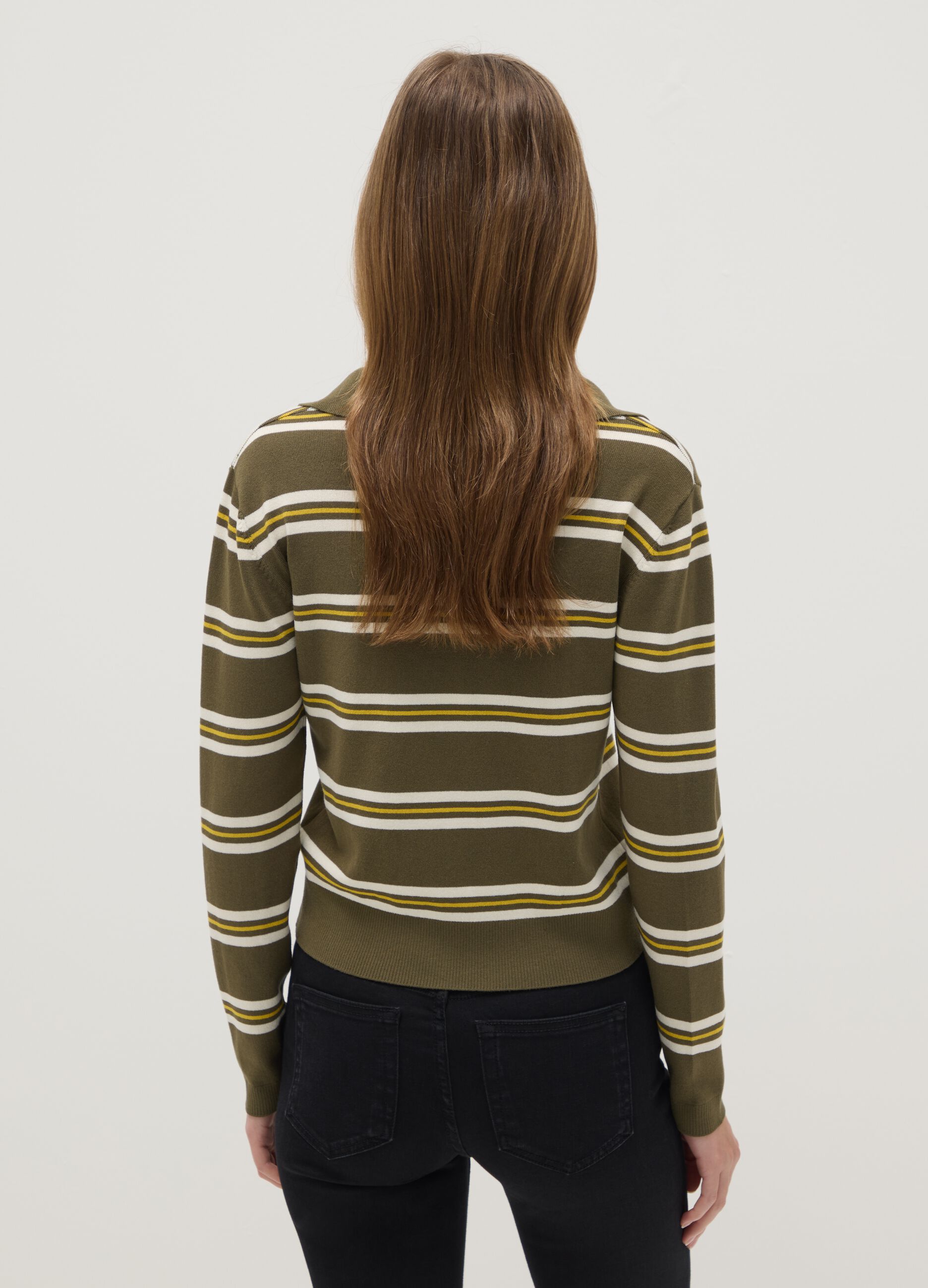 Multicolour striped regular fit jumper with polo collar