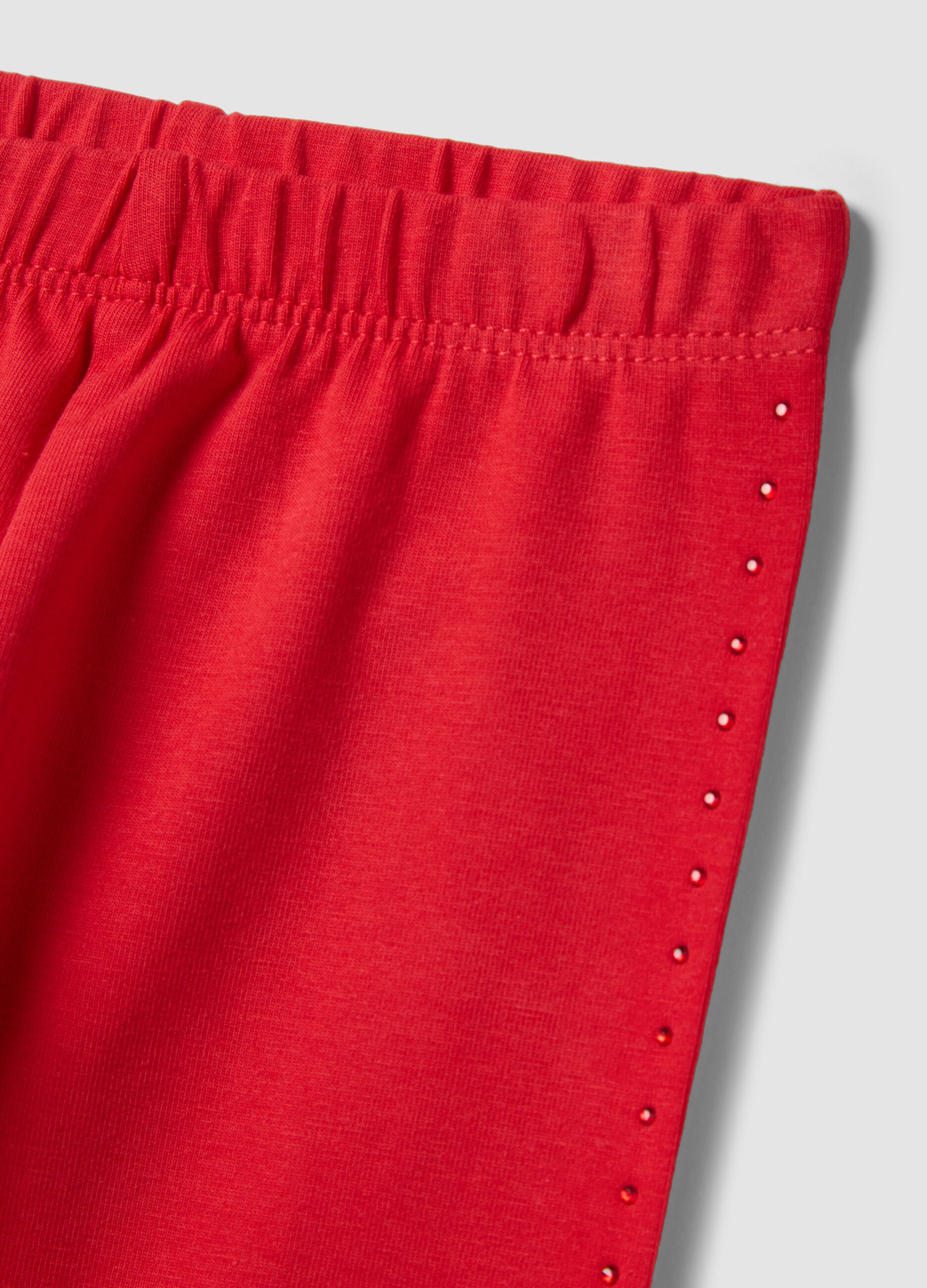 Girls' Red Slim Fit Cotton Stretch Leggings