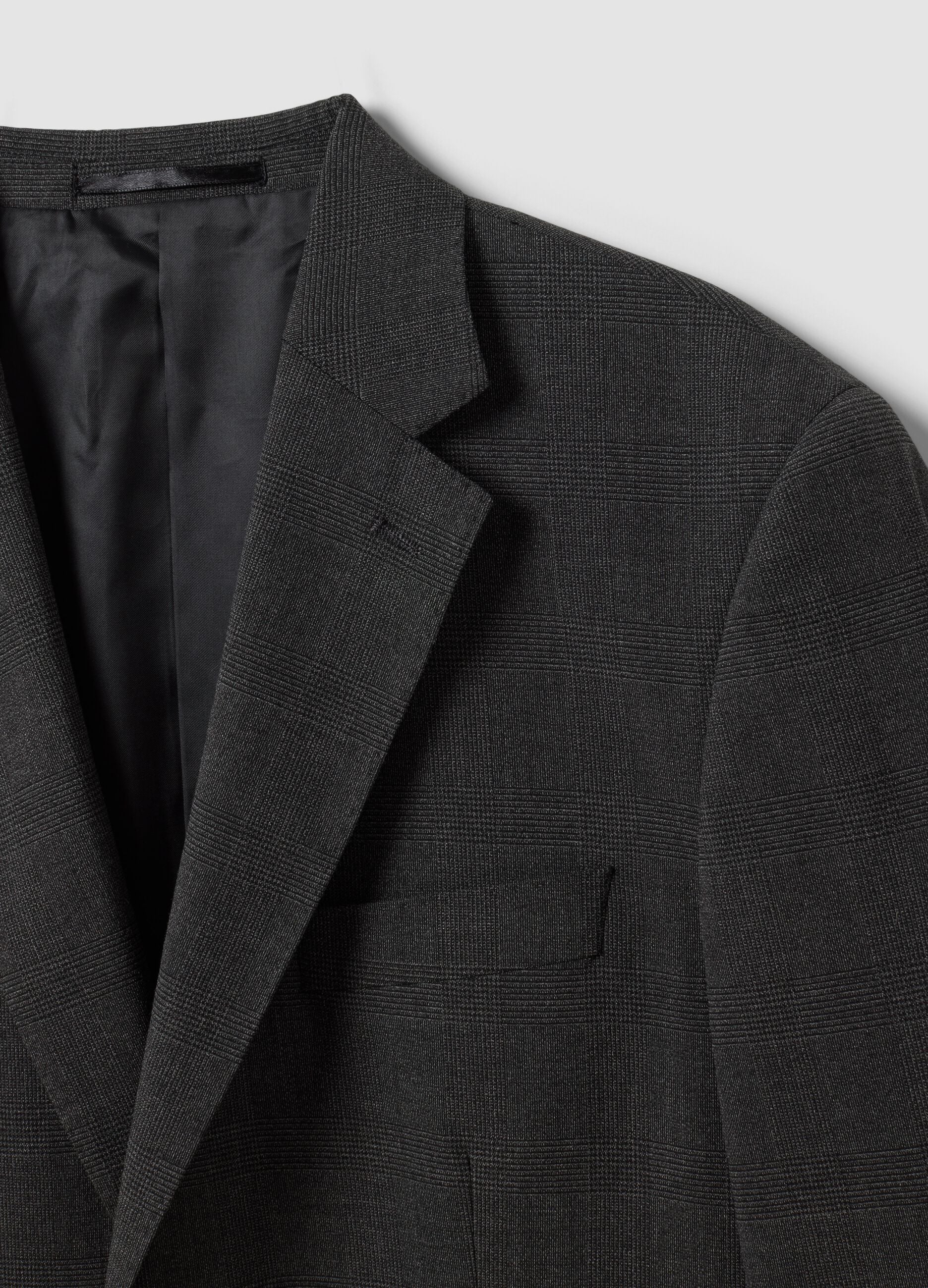 Grey stretch viscose blazer with classic lapels, slim fit