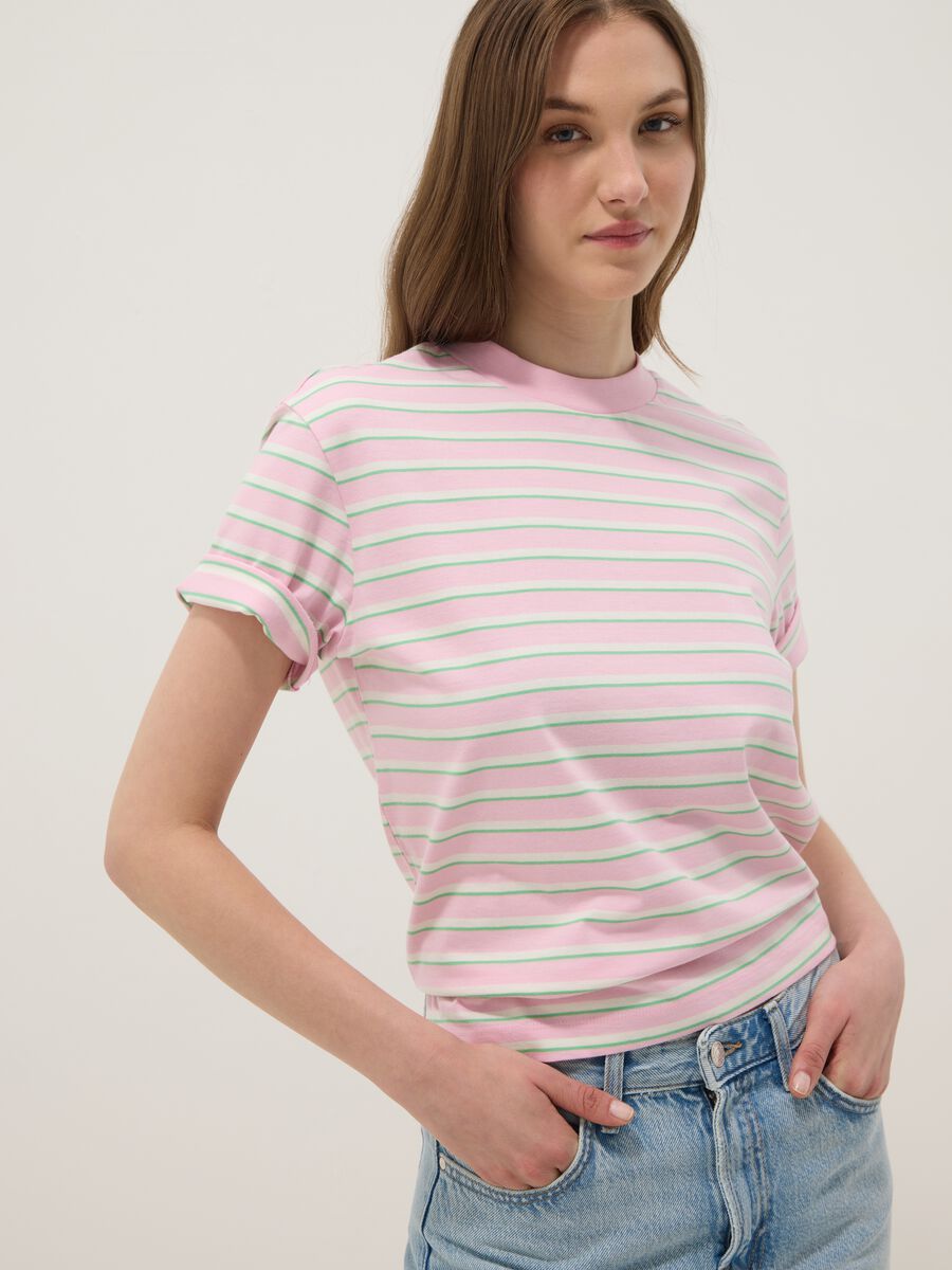 Pink striped pure cotton T-shirt_0