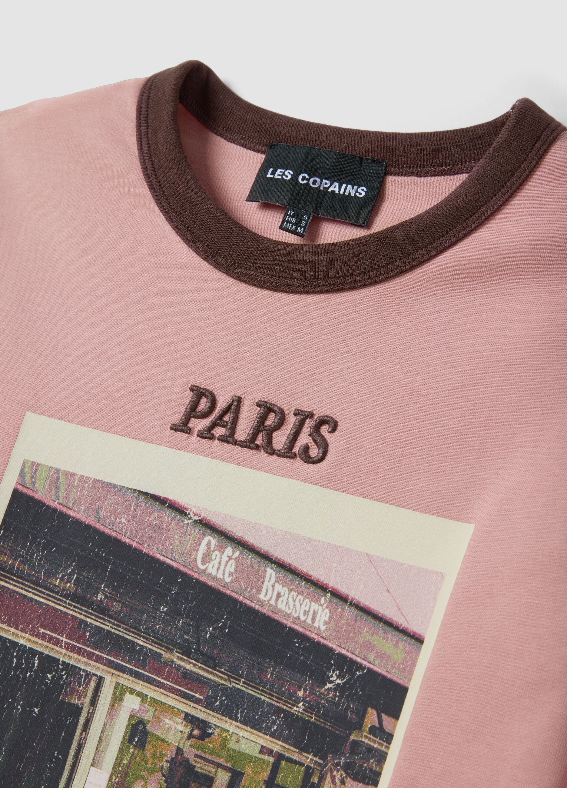 Pink pure cotton T-shirt with Paris print