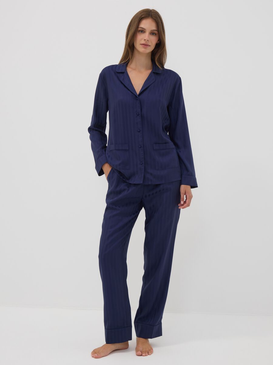 Blue pure viscose pyjama set with V-neck_0