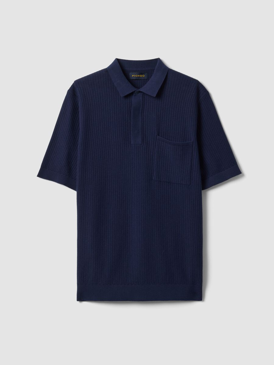 Polo blu in puro cotone con taschino regular fit_4