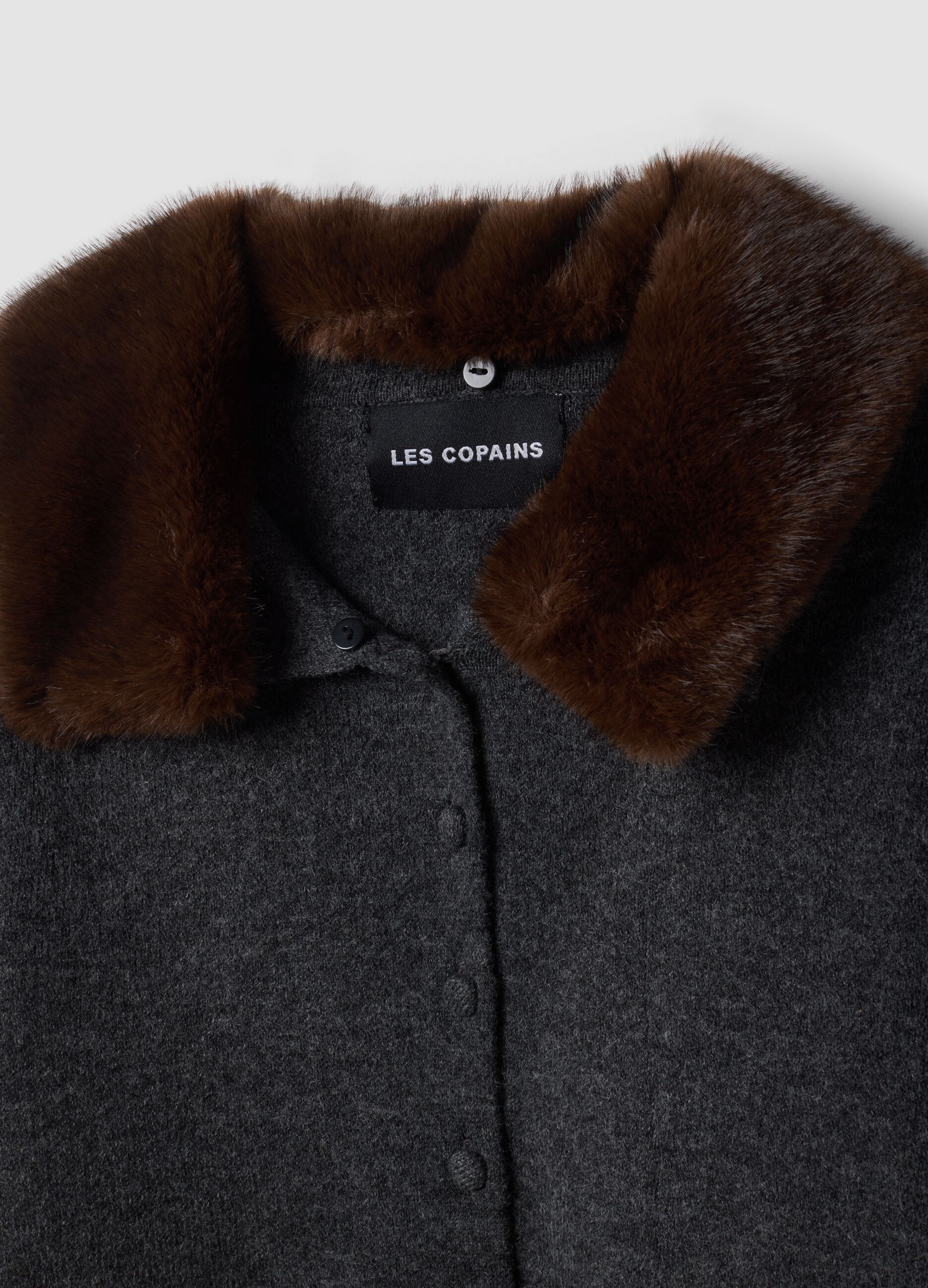 Grey cardigan with contrast collar, regular fit