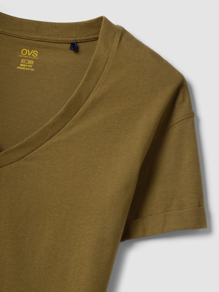 T-shirt in puro cotone verde relaxed fit con collo a V_5